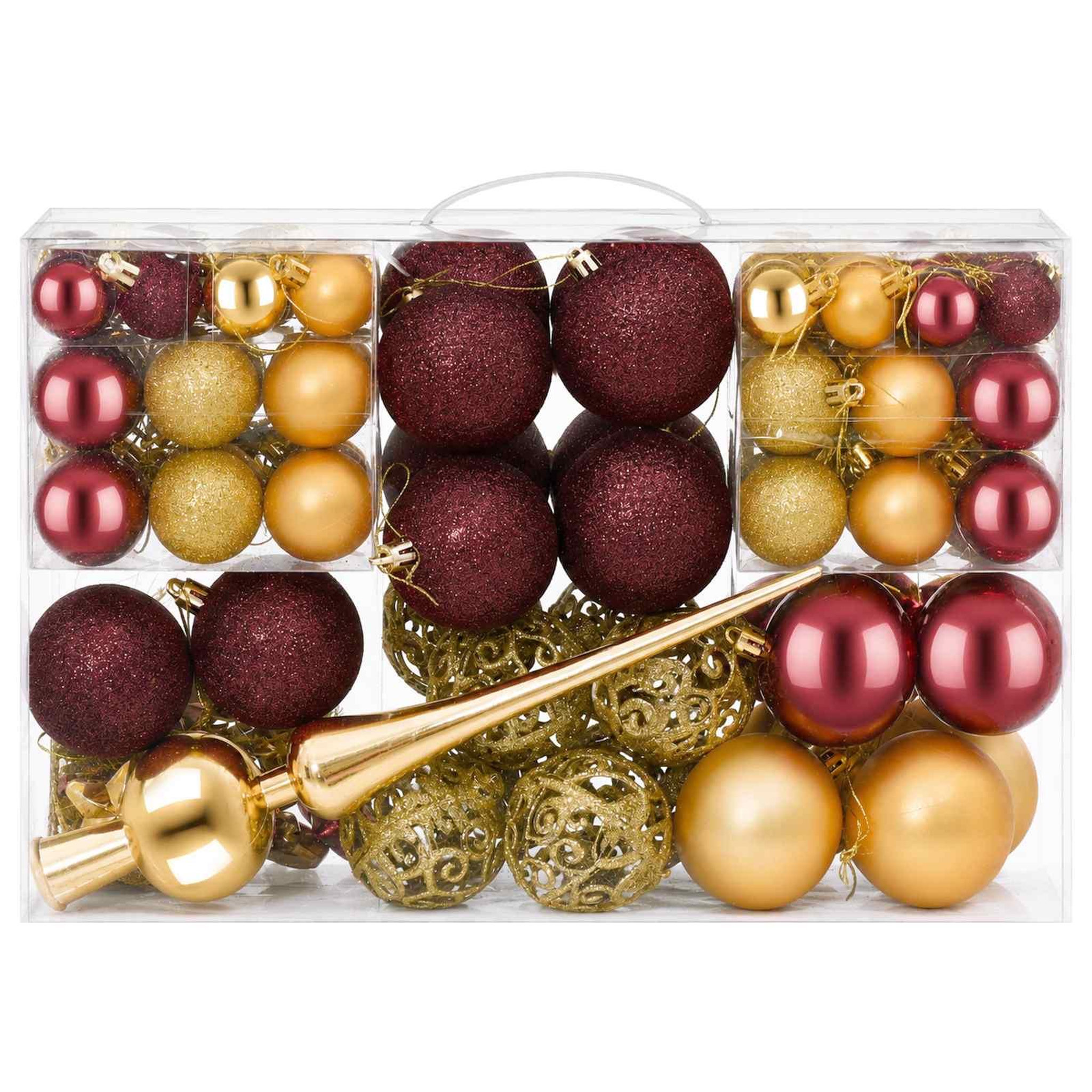 Voir la diapositive 4 : VIDAXL Ensemble de boules de Noël 111 pc Or et rouge bordeaux