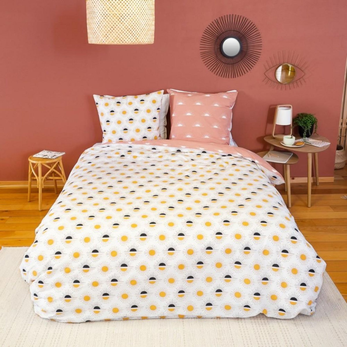 COTE DECO Housse de couette 260x240 TERRAMEA + 2 taies 100% coton adouci 57 fils/cm2