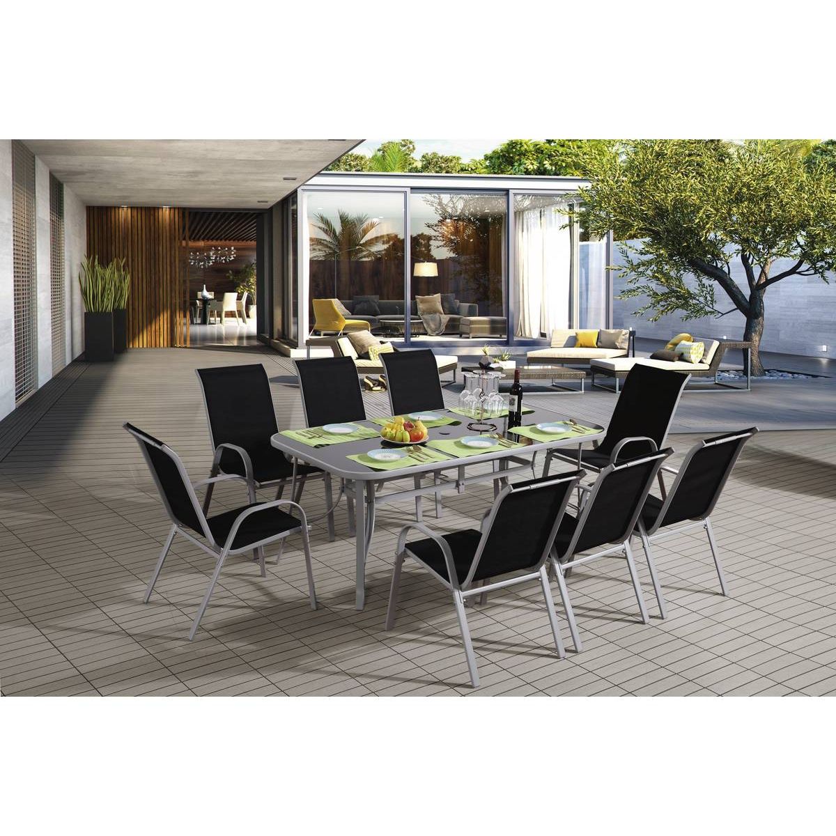 Habitat et Jardin Salon de jardin  Cordoba XL 180  - Phoenix - Noir