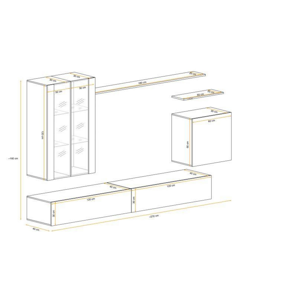 Paris Prix Meuble TV Mural Design  Switch XII  270cm Naturel