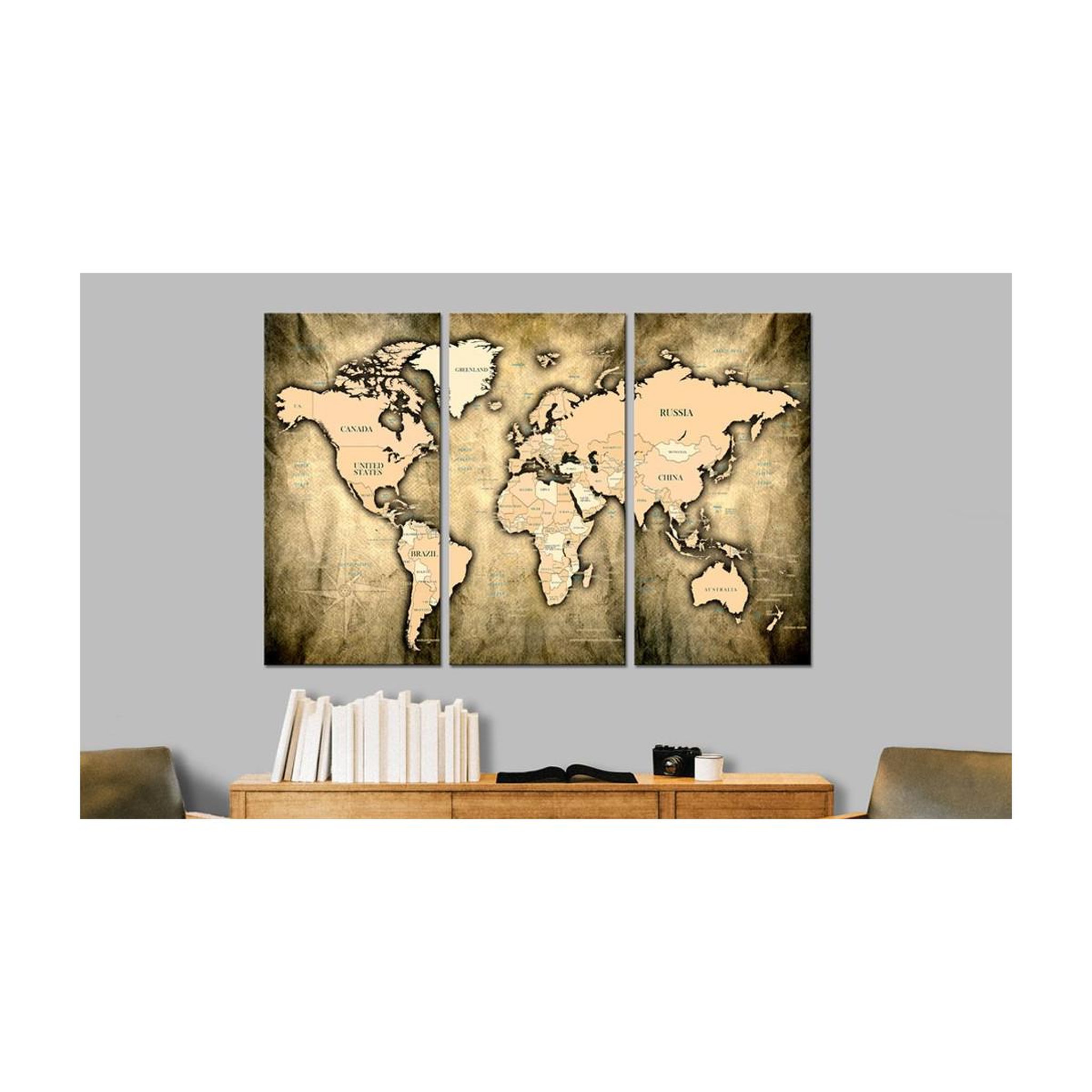 Voir la diapositive 2 : Paris Prix Tableau imprimé  world map : the sands of time