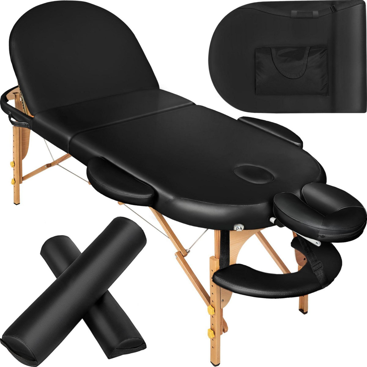 tectake Table de massage ovale 3 zones avec rembourrage de 5cm et châssis en bois et rouleaux
