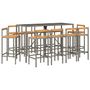 Voir la diapositive 3 : VIDAXL Ensemble de bar jardin 11pcs gris poly rotin/bois massif acacia