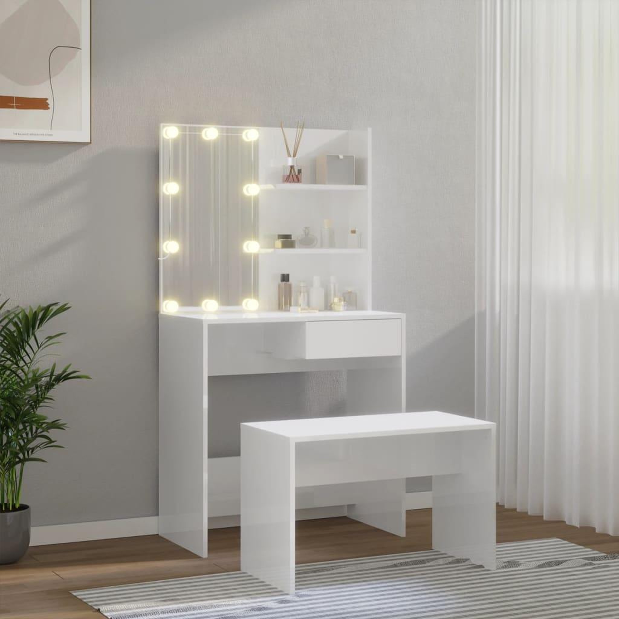 Voir la diapositive 3 : VIDAXL Ensemble de coiffeuse avec LED Blanc brillant Bois d'ingenierie