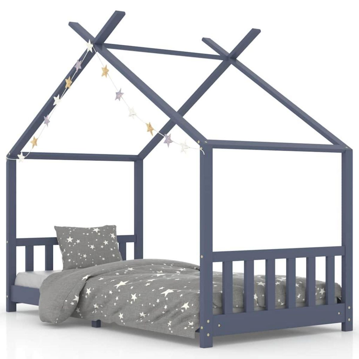 VIDAXL Cadre de lit d'enfant Gris  Bois de pin massif 90 x 200 cm