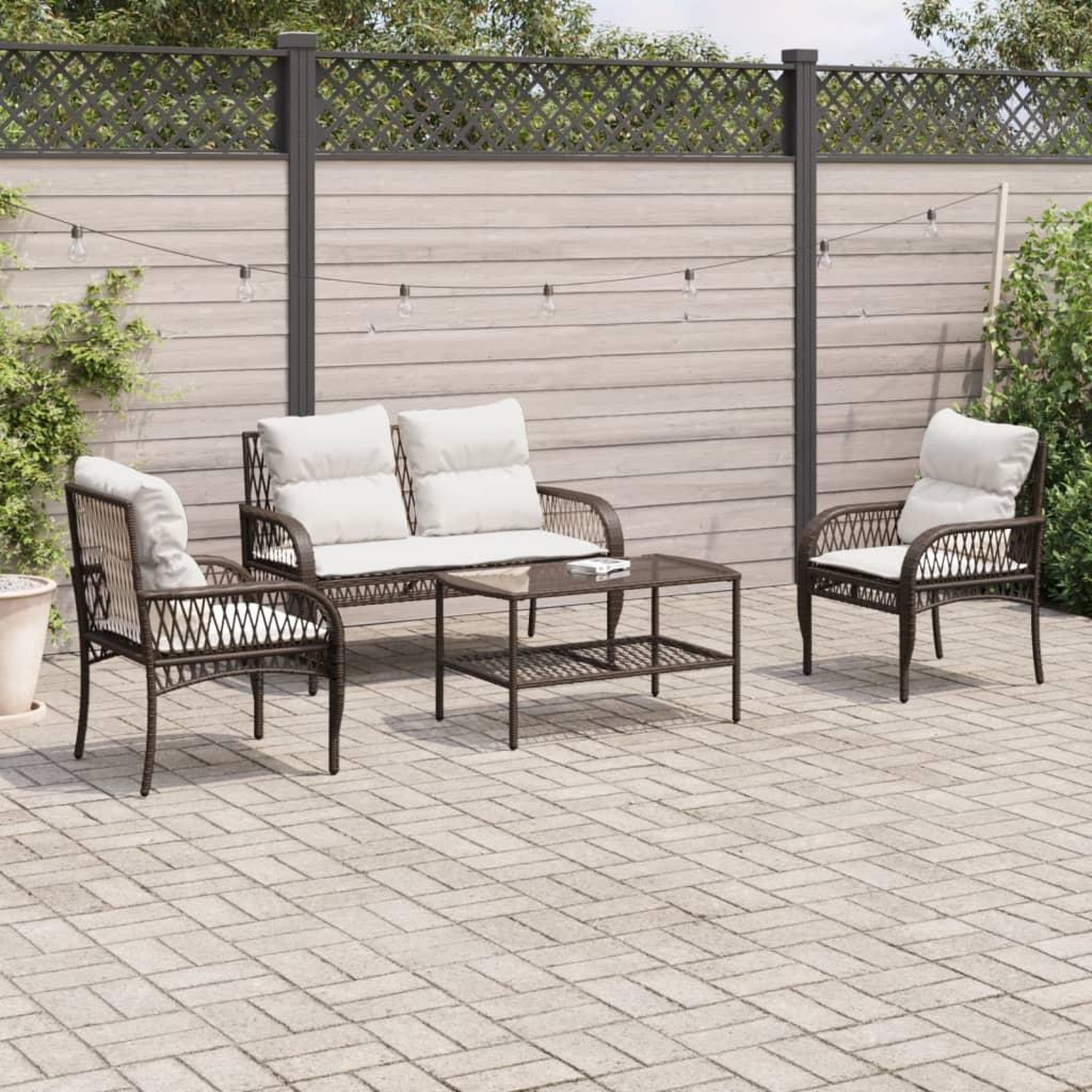 VIDAXL Salon de jardin 4 pcs avec coussins marron resine tressee