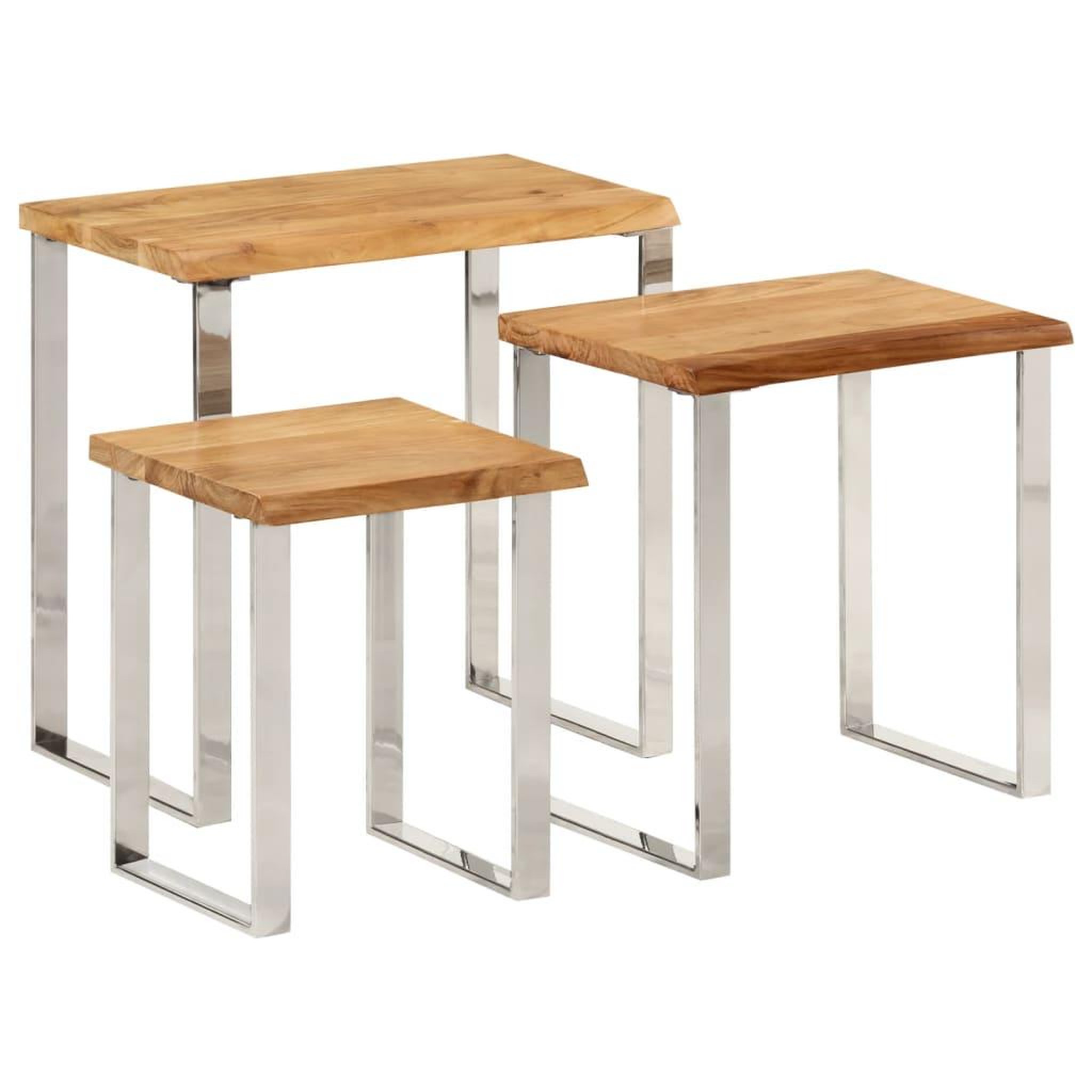 Voir la diapositive 2 : VIDAXL Tables gigognes 3 pcs avec bord vivant bois massif d'acacia