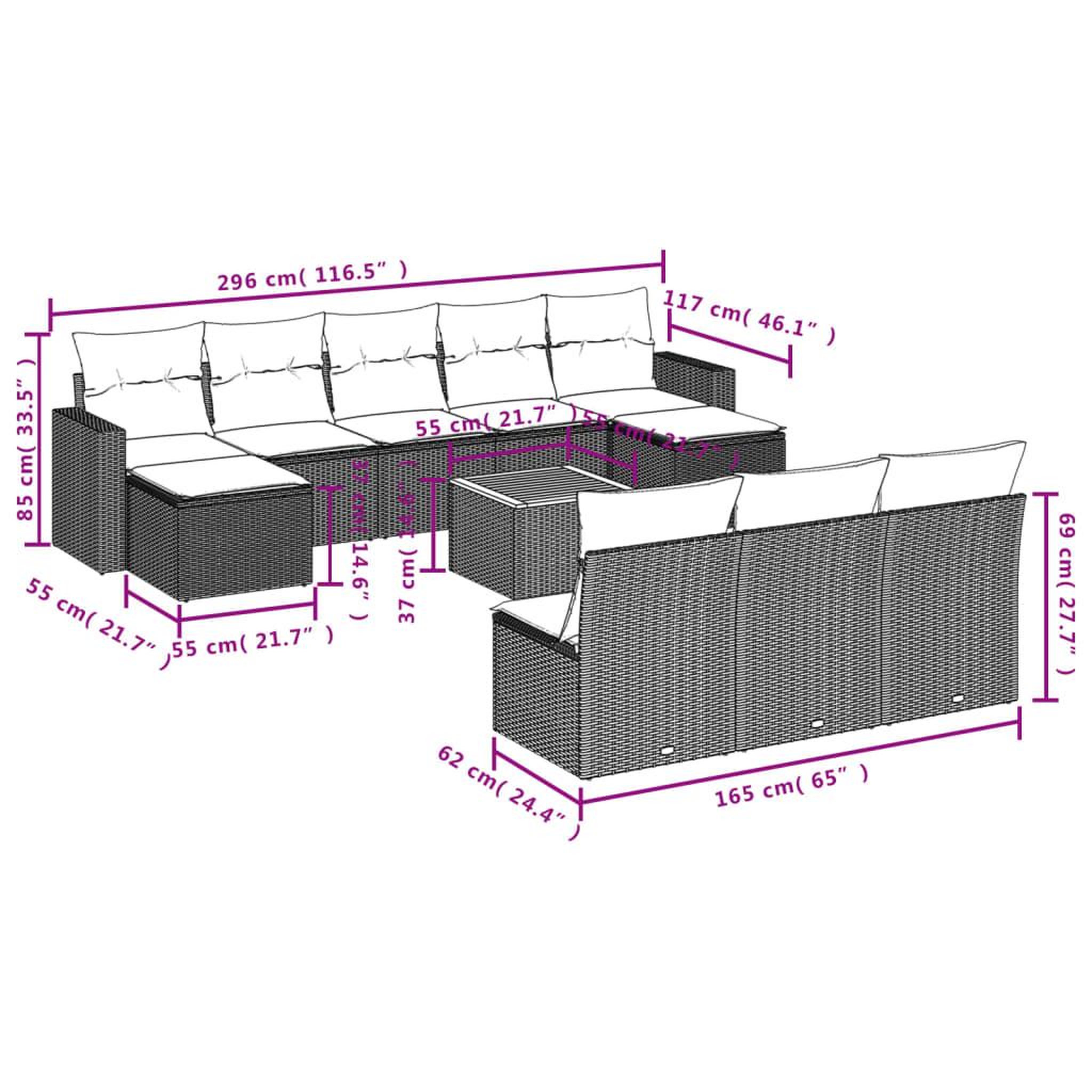 Voir la diapositive 6 : VIDAXL Salon de jardin et coussins 11 pcs melange beige resine tressee