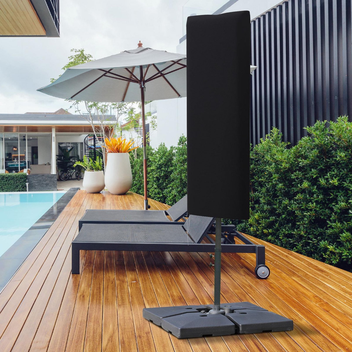 OUTSUNNY Housse de protection imperméable pour parasol droit avec fermeture éclair et cordon de serrage polyester oxford noir