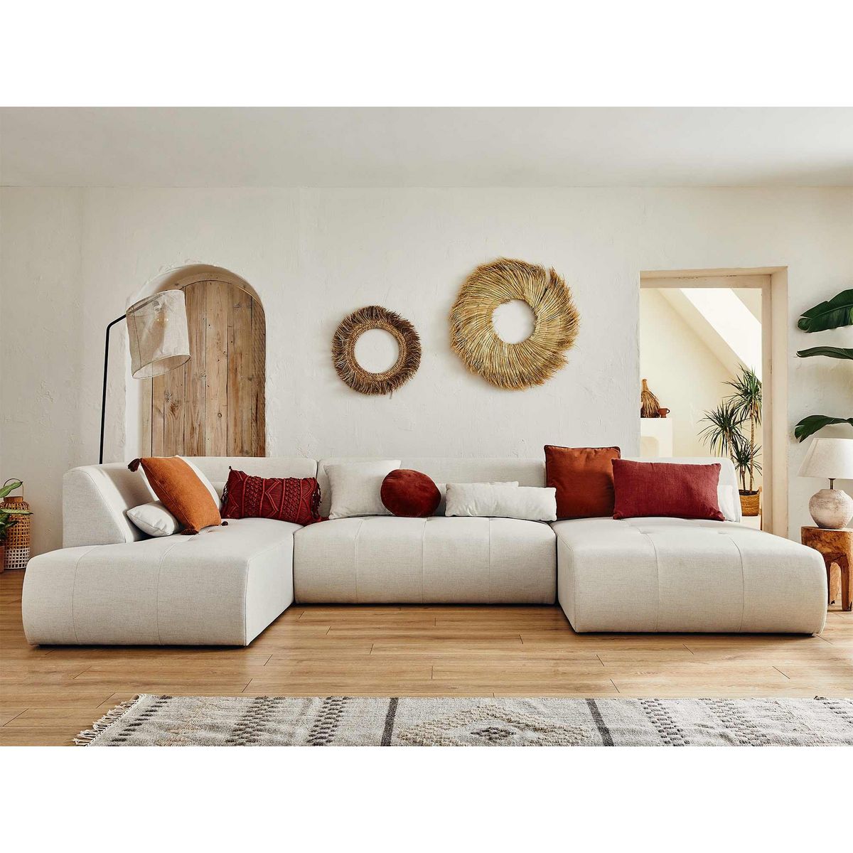 LISA DESIGN Onyx - canapé panoramique d'angle gauche 7 places - en tissu