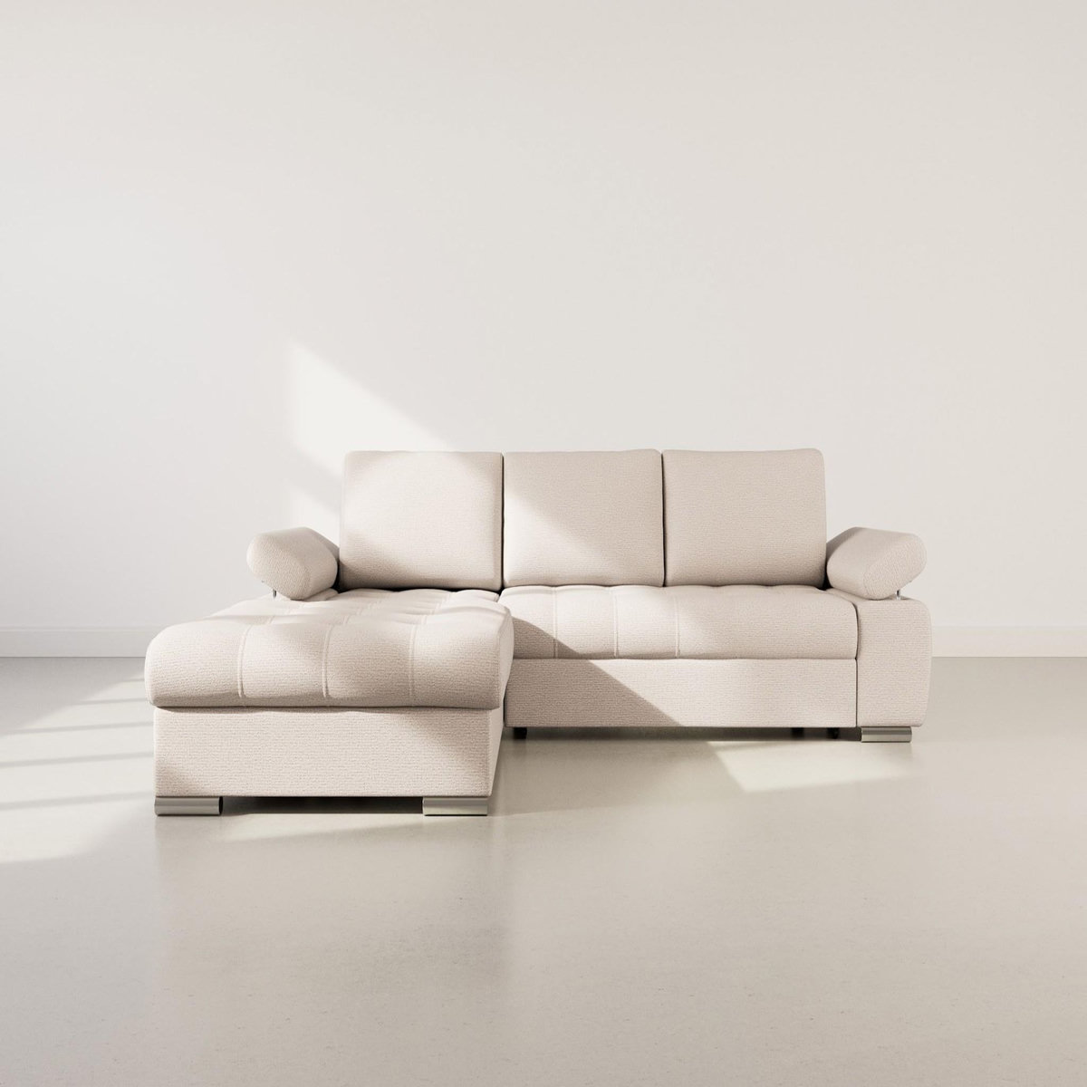 BEST MOBILIER Bianca - canapé d'angle gauche 4 places convertible avec coffre en tissu texturé