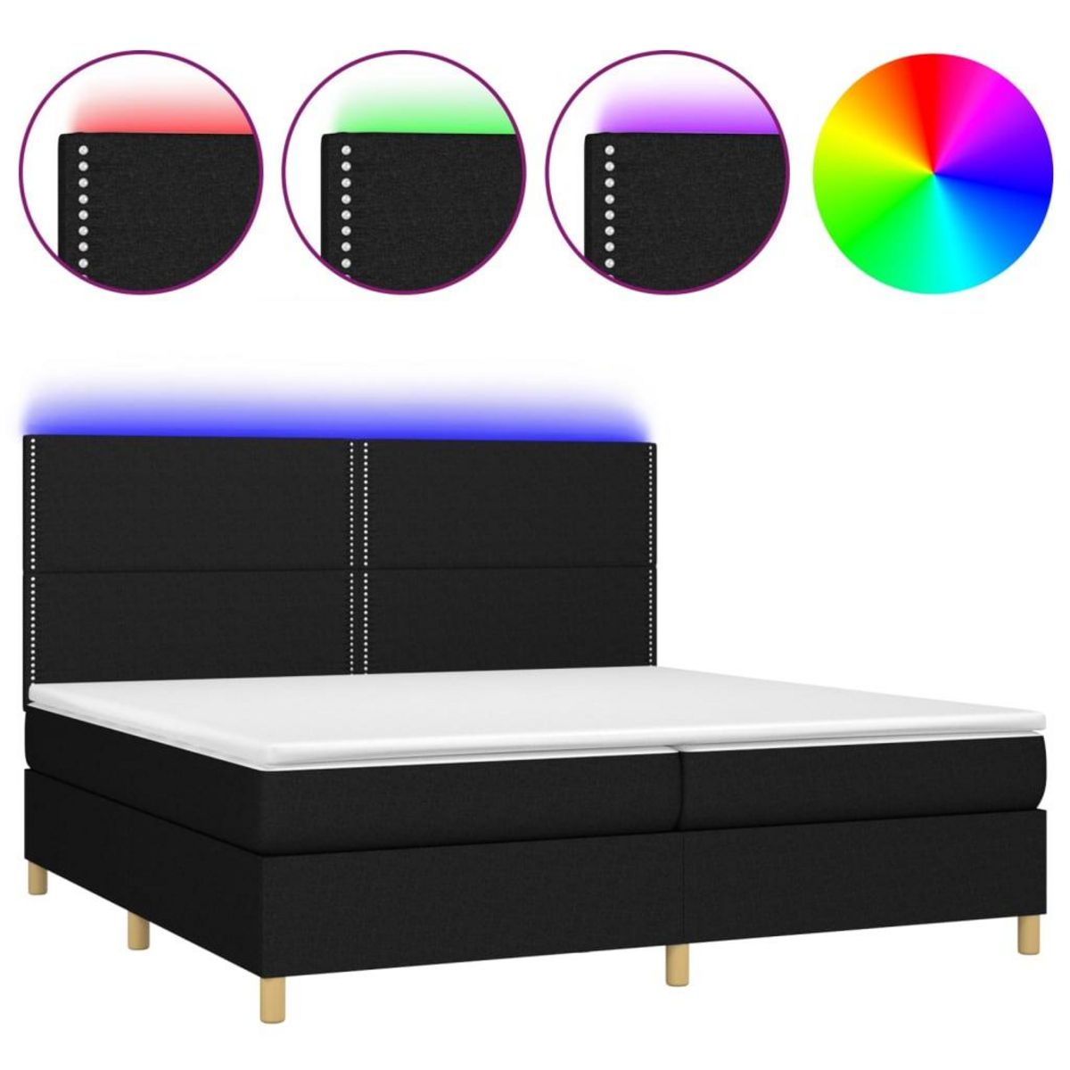 VIDAXL Sommier a lattes de lit et matelas et LED Noir 200x200 cm Tissu