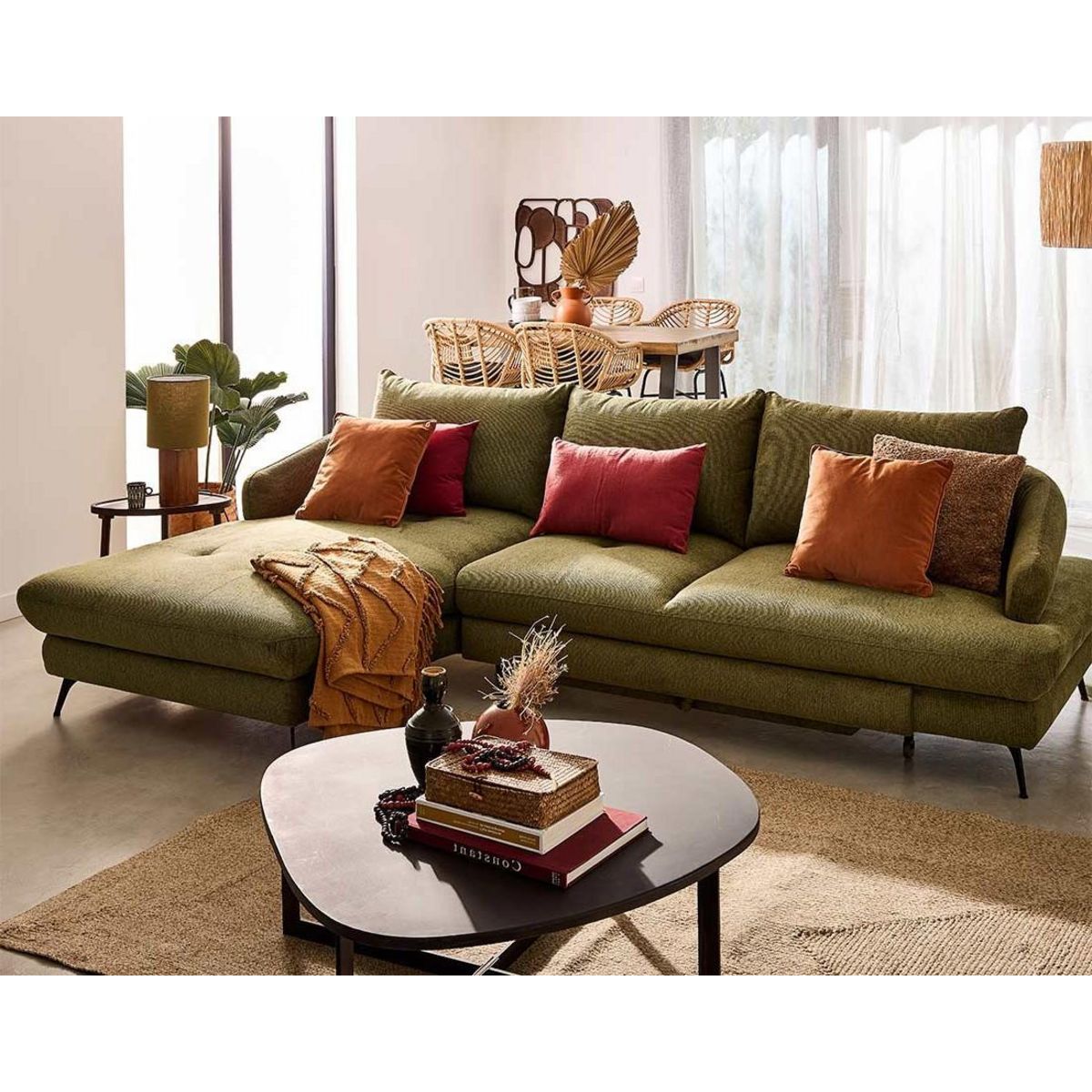 LISA DESIGN Ninon - canapé d'angle gauche 4 places convertible avec coffre en tissu texturé