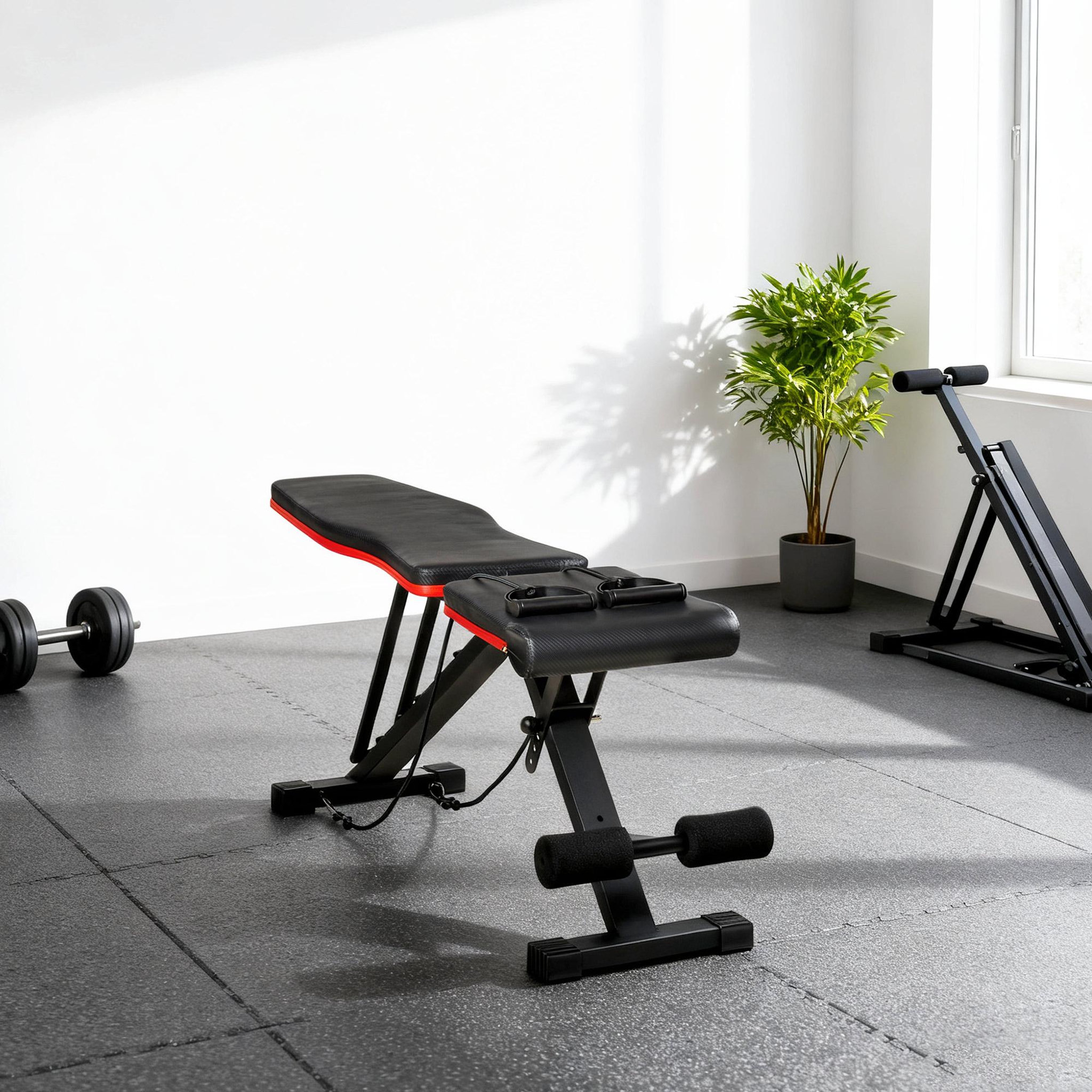 Voir la diapositive 4 : HOMCOM Banc de musculation pliable réglable 2 bandes de résistance incluses max. 120kg