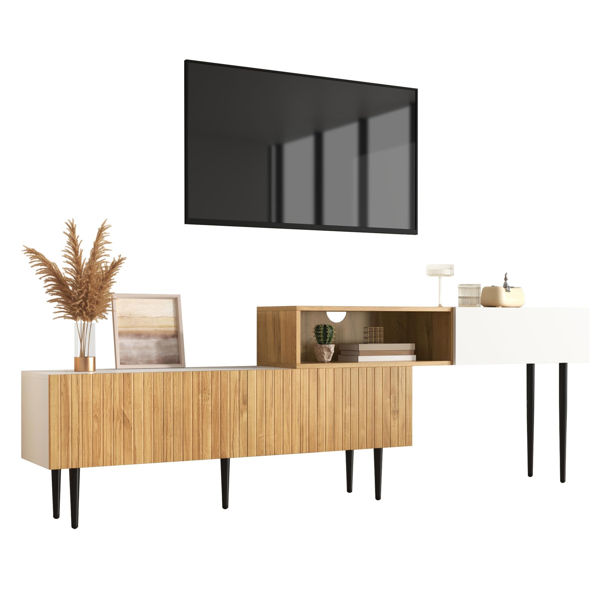 MERAX Meuble tv naturel+blanc 130 cm mdf
