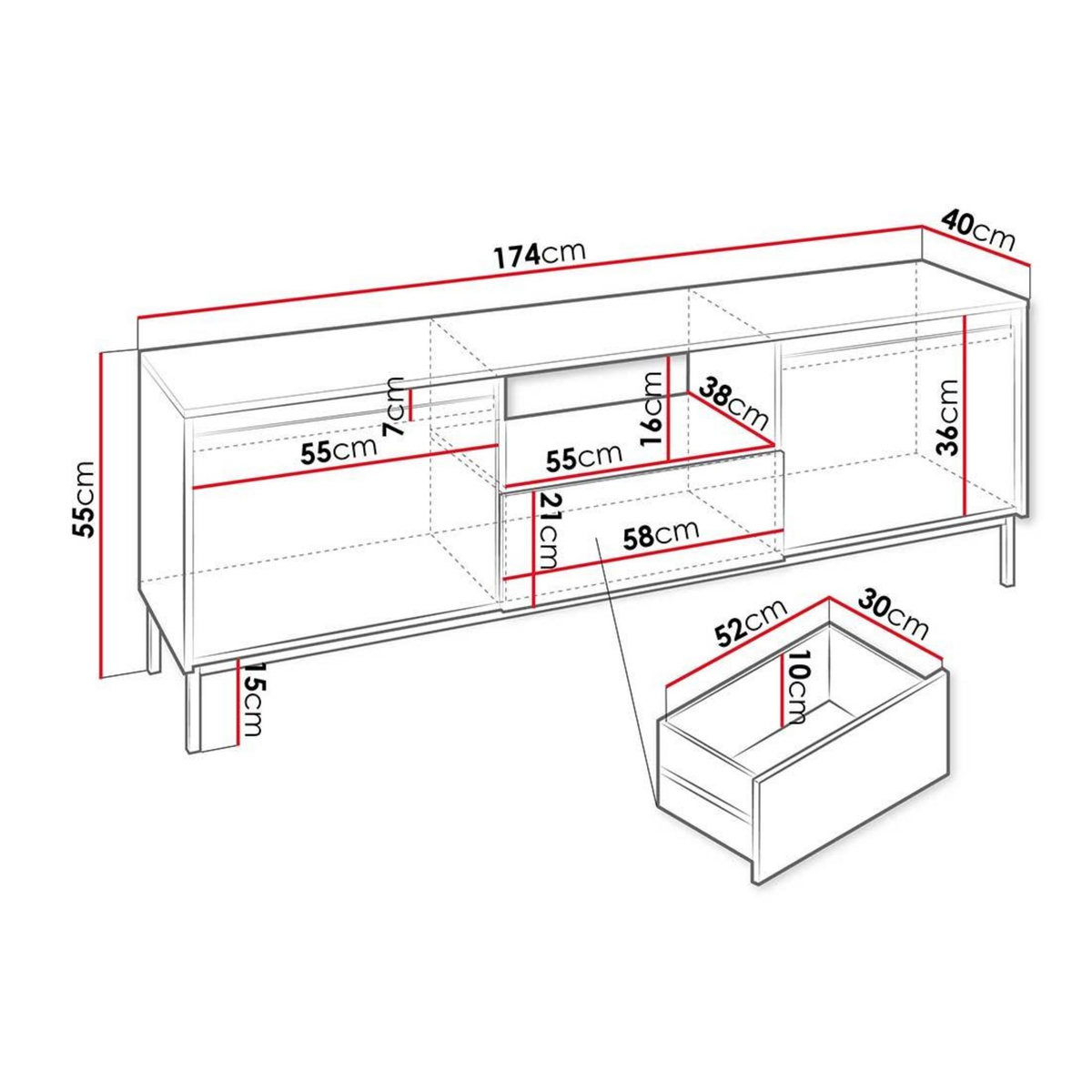 BEST MOBILIER Girona - meuble tv ouvert - noir - 174 cm