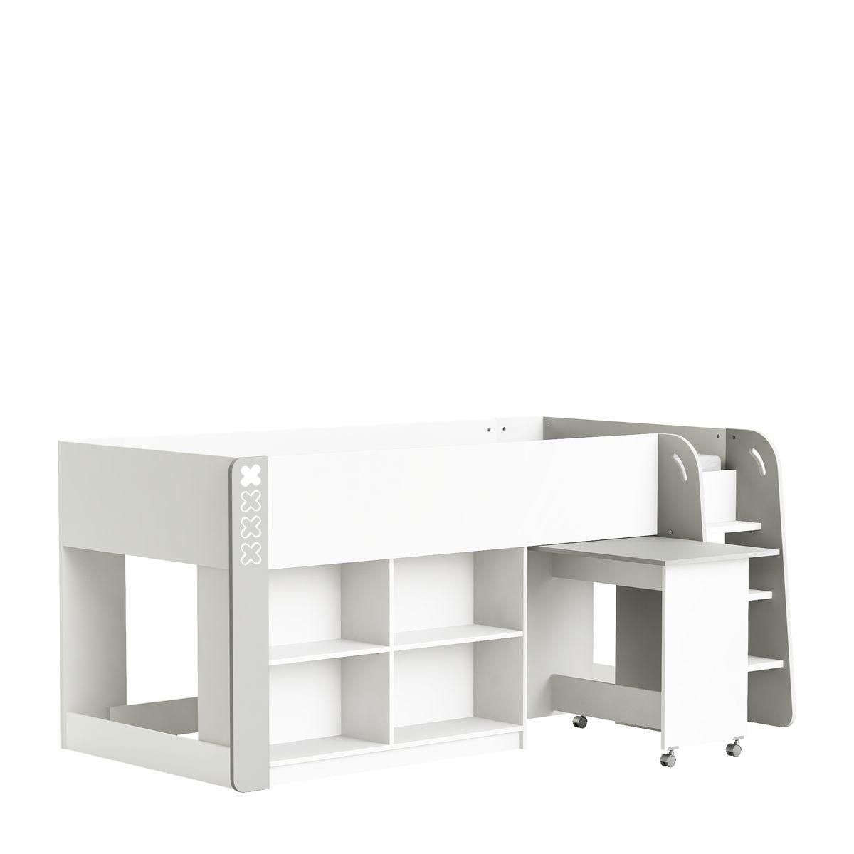 Lit combiné 90x200 cm avec sommier + bureau à roulettes LEWIS
