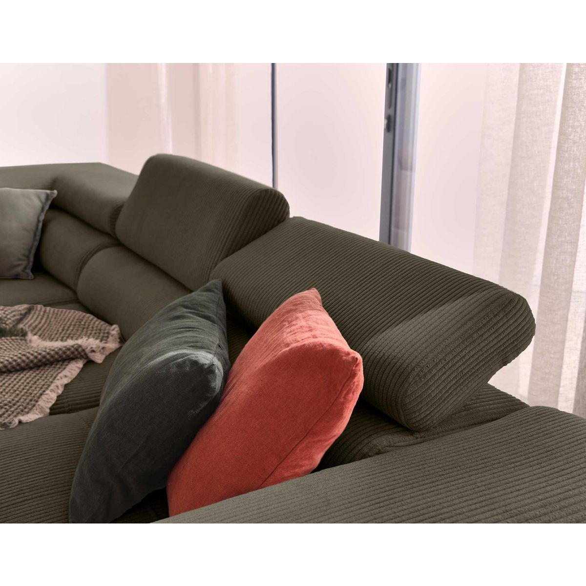 BEST MOBILIER Zaria - canapé d'angle gauche - convertible avec coffre et têtières réglables - 5 places - en velours côtelé