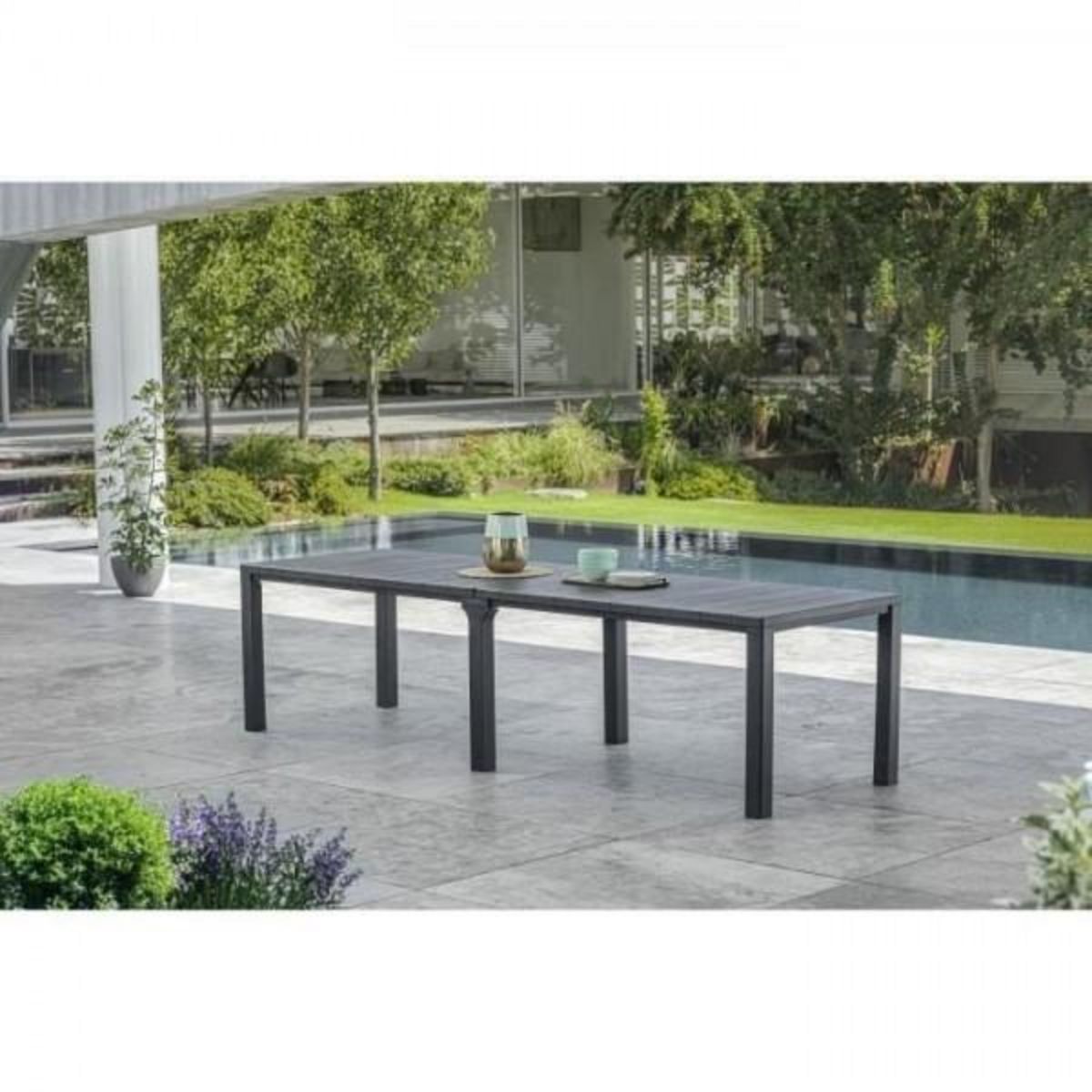 Keter Table de jardin - Rectangulaire - Coloris : gris graphite - En résine - Modulable 3 en 1 - JULIE DOUBLE - Allibert by KETER