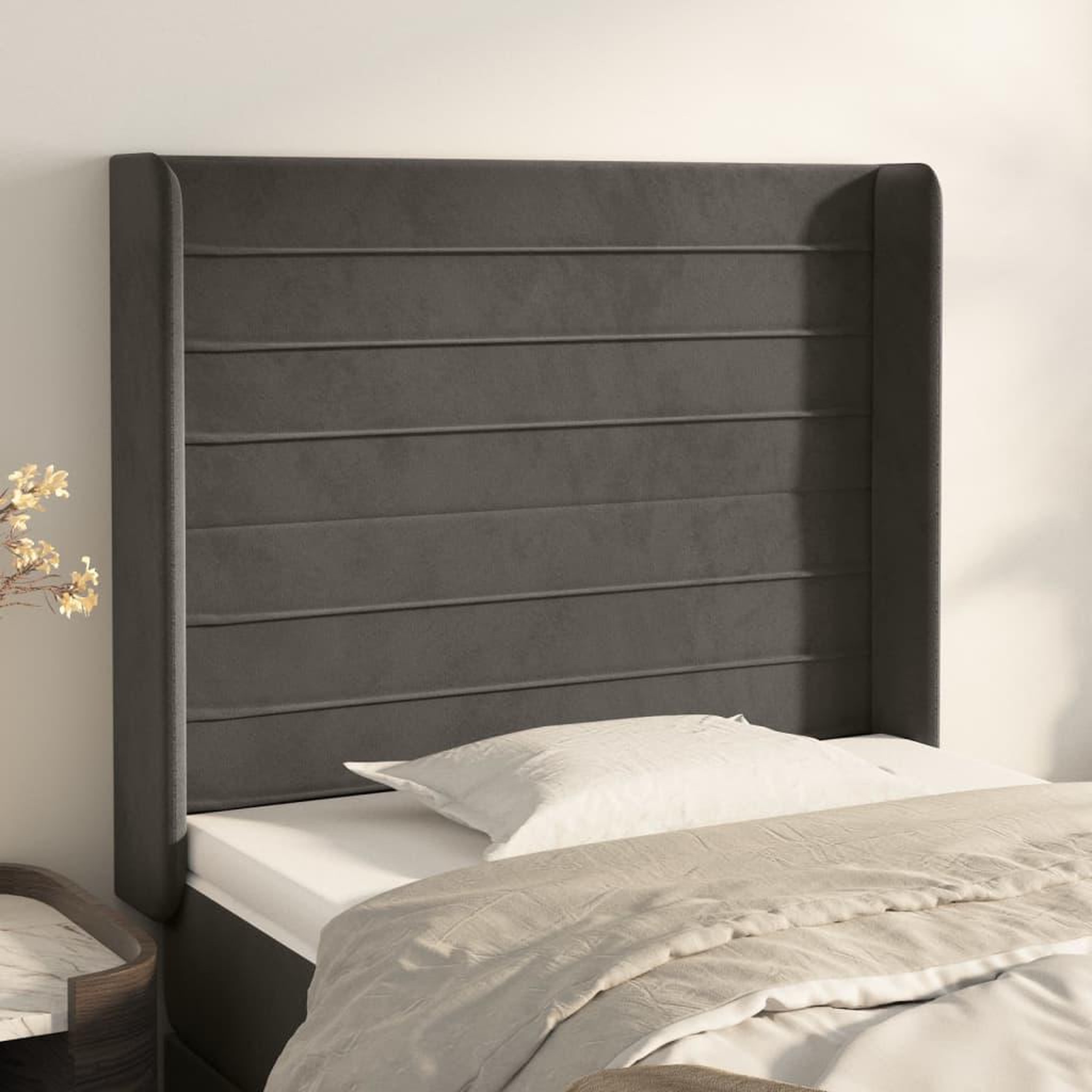 Voir la diapositive 1 : VIDAXL Tete de lit avec oreilles Gris fonce 83x16x118/128 cm Velours