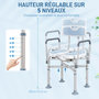 Voir la diapositive 5 : HOMCOM Tabouret de douche avec siège rembourrée et accoudoirs, chaise de douche, tabouret de bain, hauteur réglable 83-91,5 cm, cadre en aluminium et pieds antidérapants, bleu