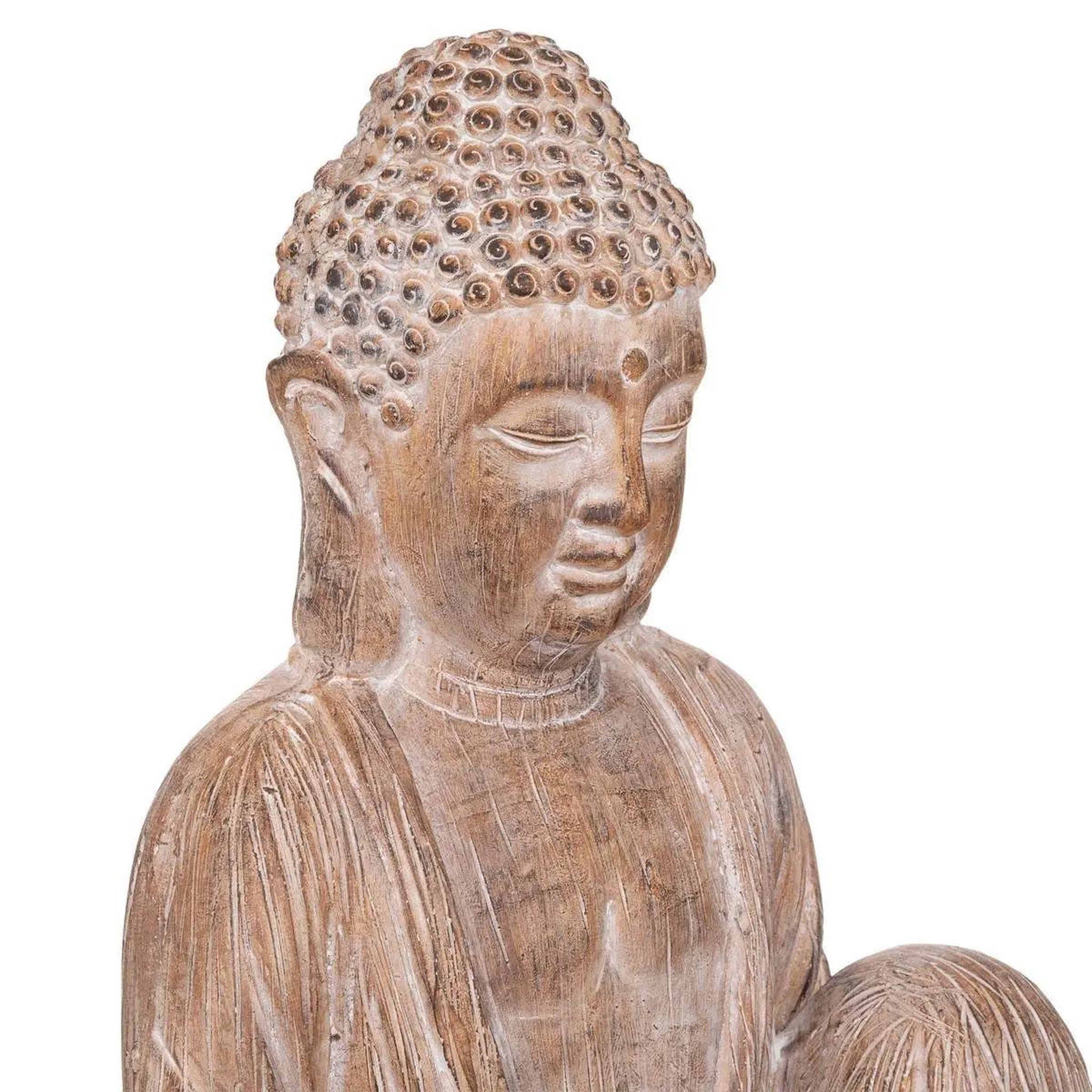 Voir la diapositive 2 : ATMOSPHERA Statue bouddha déco  effet bois  67cm beige lin