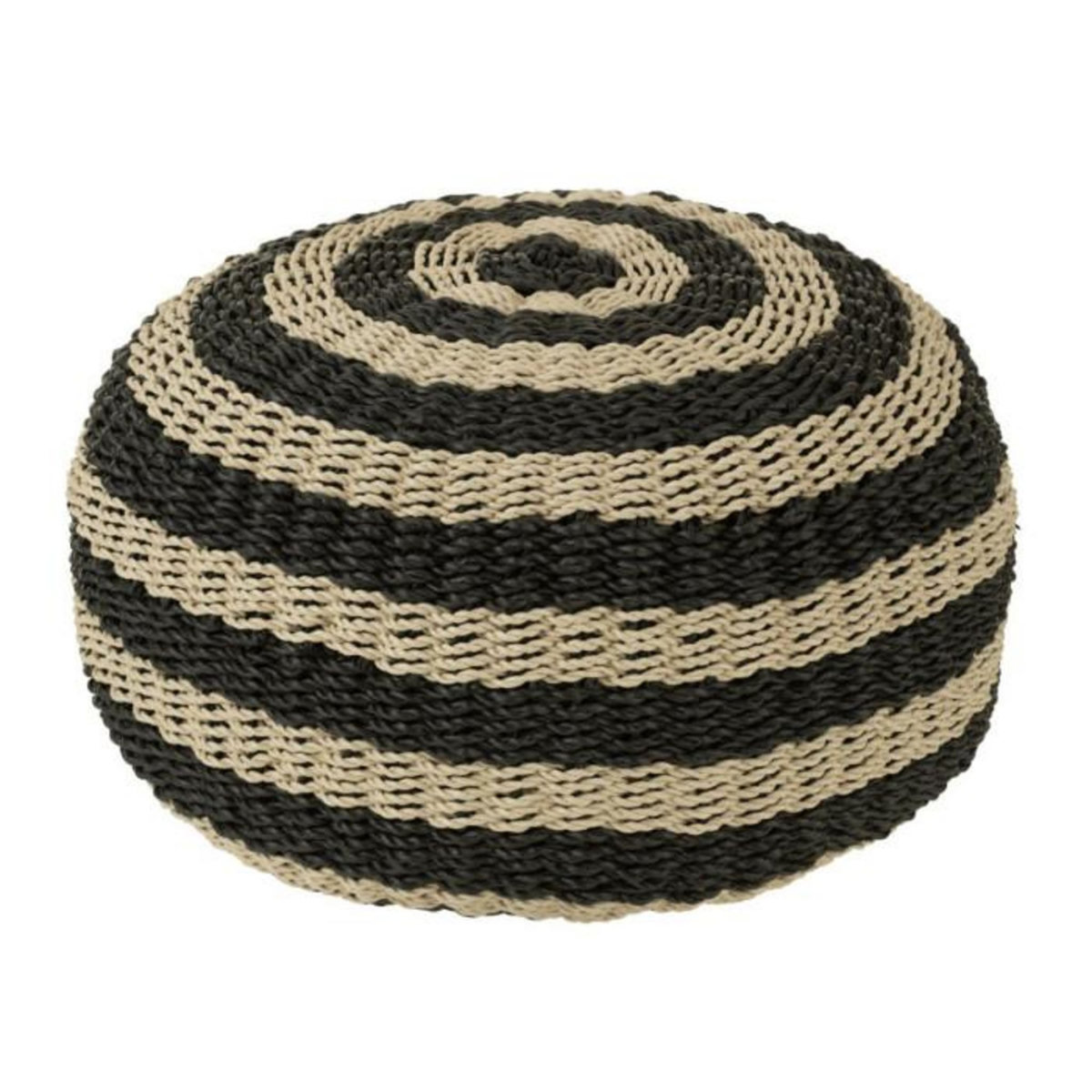 Paris Prix Pouf Rond à Rayure  Tissage  50cm Noir & Naturel