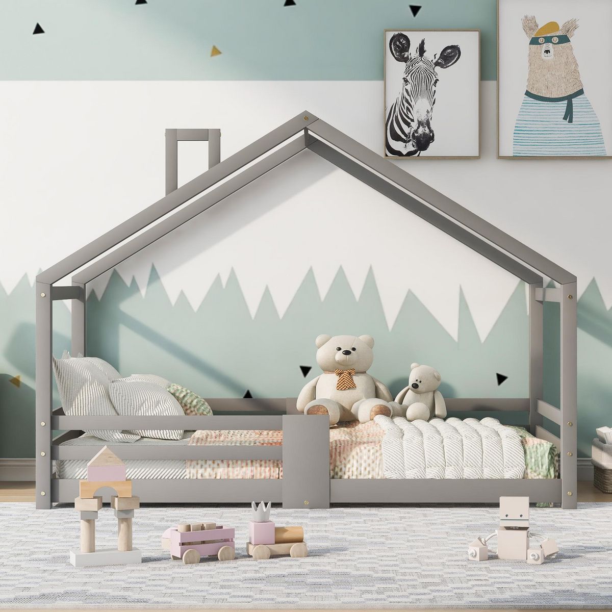 MERAX Lit cabane enfant 90 x 200 cm avec sommier