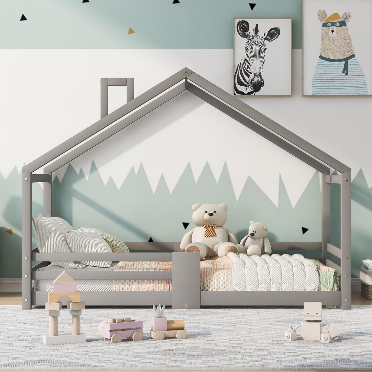 MERAX Lit cabane enfant 90 x 200 cm avec sommier