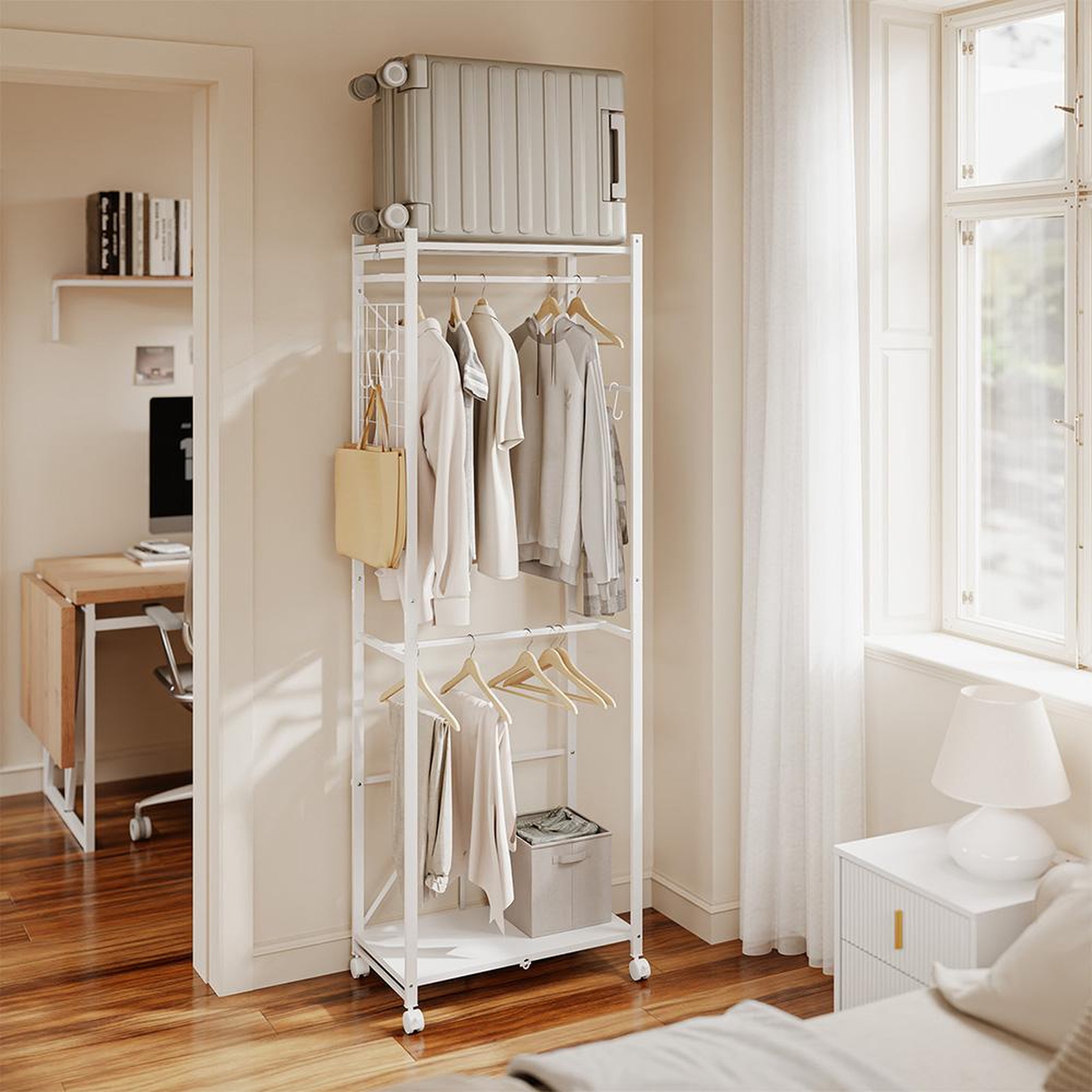 Voir la diapositive 4 : SOBUY Porte-manteaux sur roulettes Blanc 60.5x32.5x175cm KLS21-W