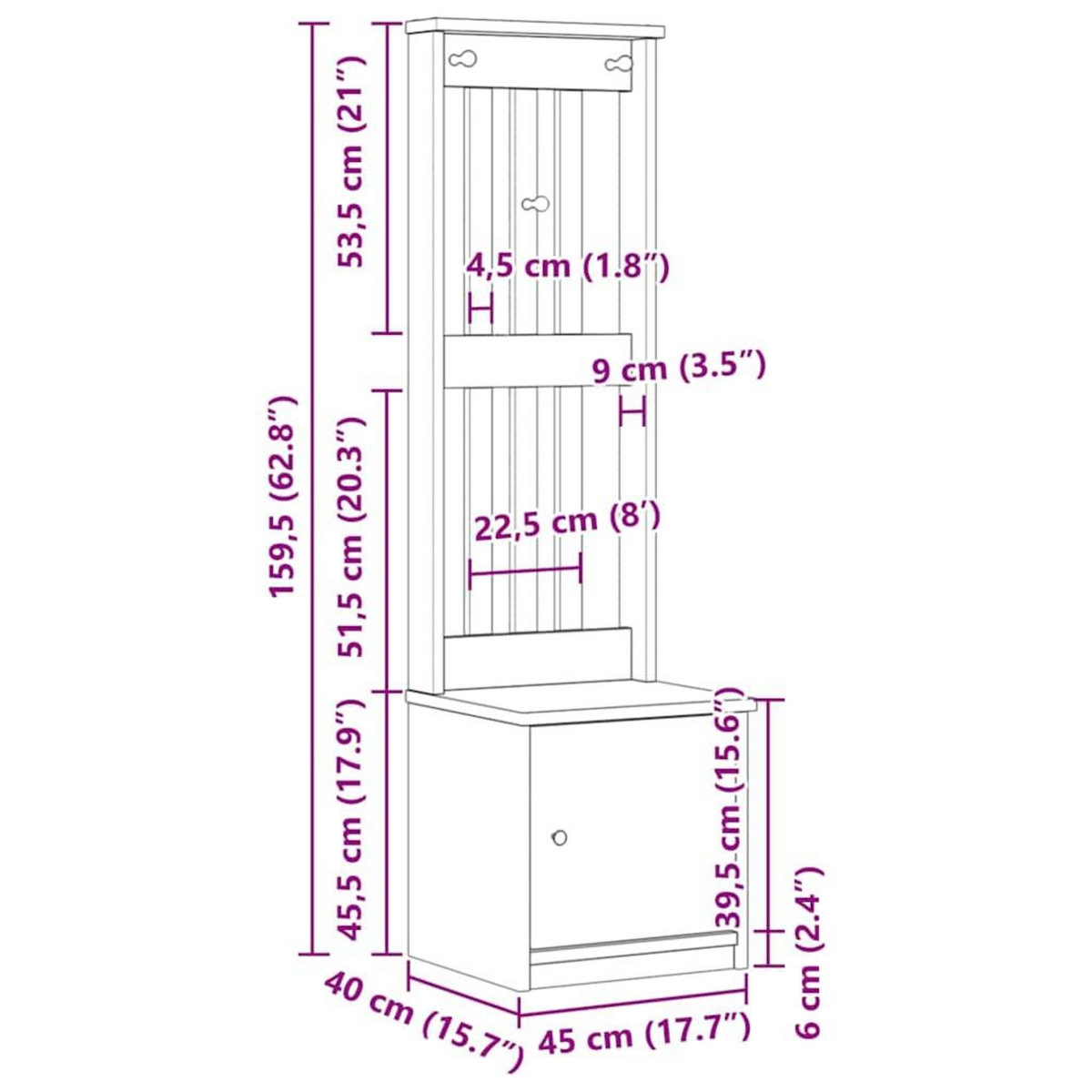 VIDAXL Portemanteau SANDENS 45x40x159,5 cm bois massif pin