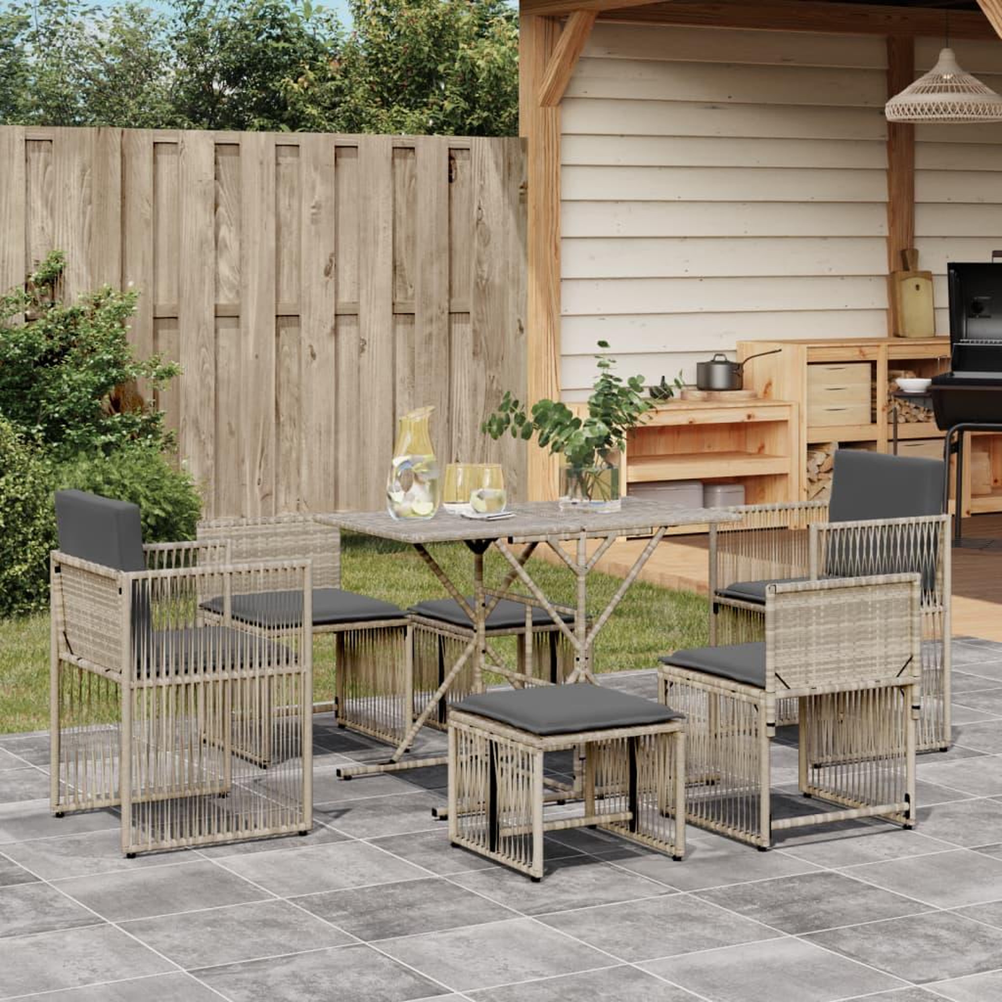 VIDAXL Ensemble a manger de jardin et coussins 7 pcs gris clair rotin