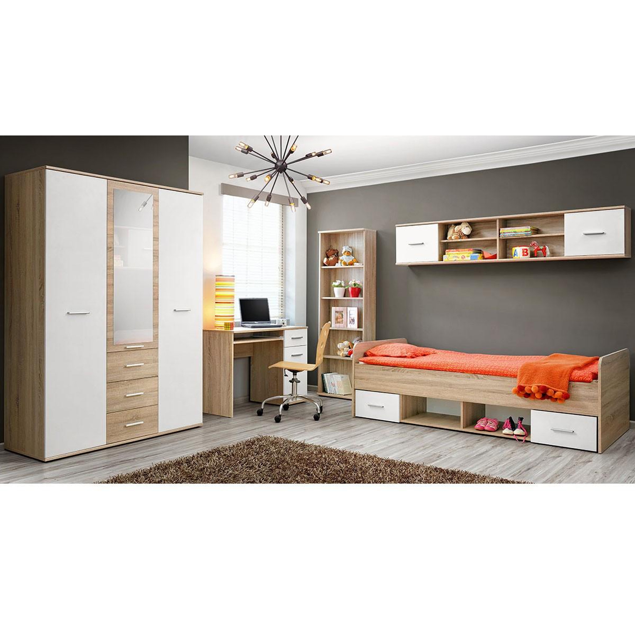 Paris Prix Chambre complète enfant 4p  dino iii  chêne & blanc
