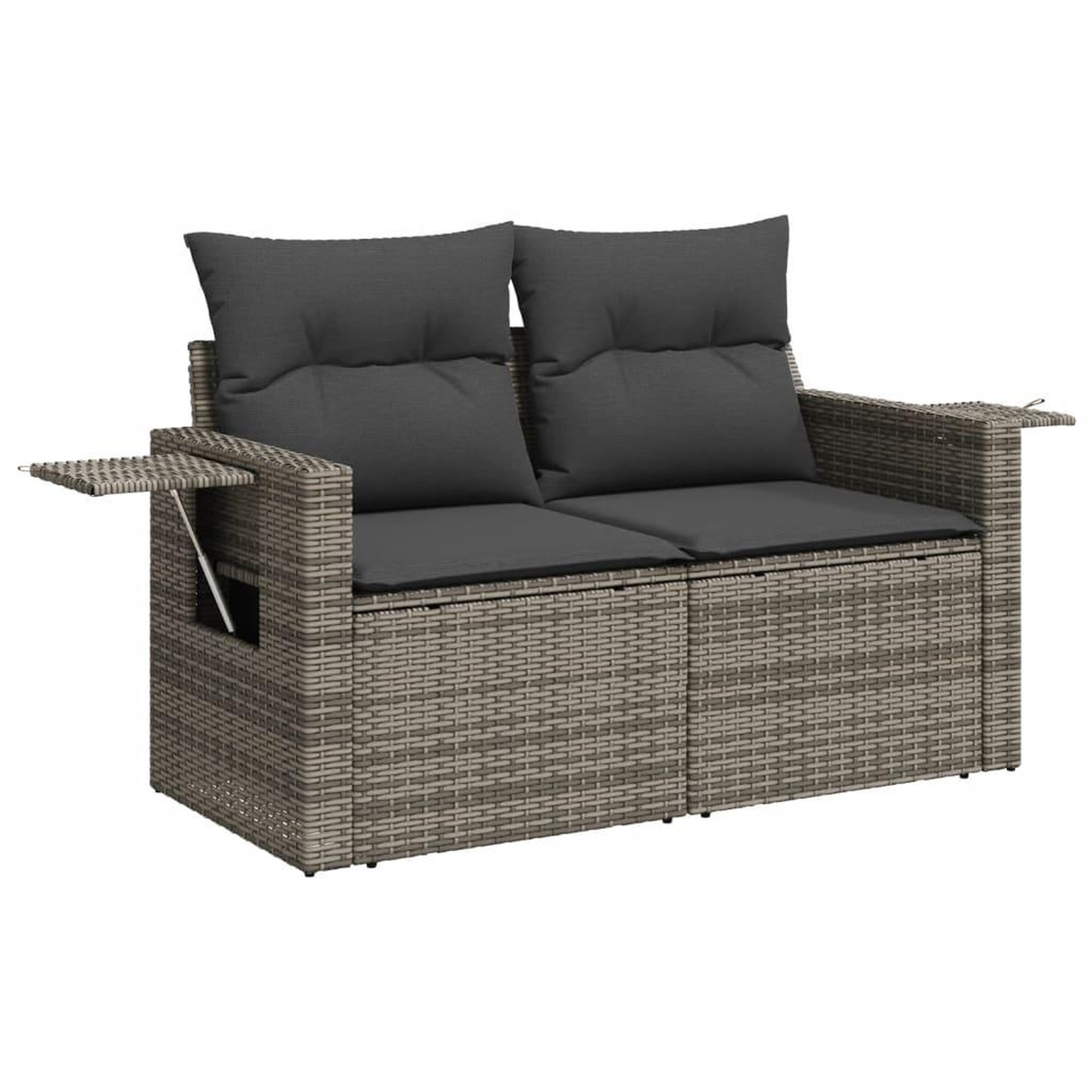 Voir la diapositive 4 : VIDAXL Canape de jardin 2 places avec coussins gris resine tressee