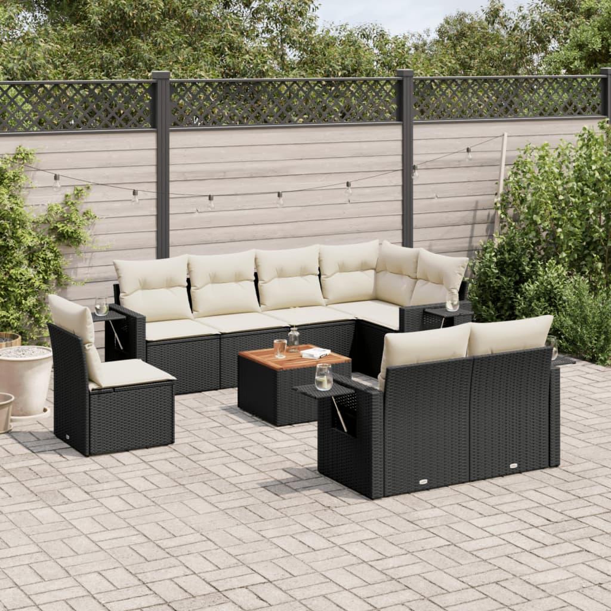 VIDAXL Salon de jardin 9 pcs avec coussins noir resine tressee
