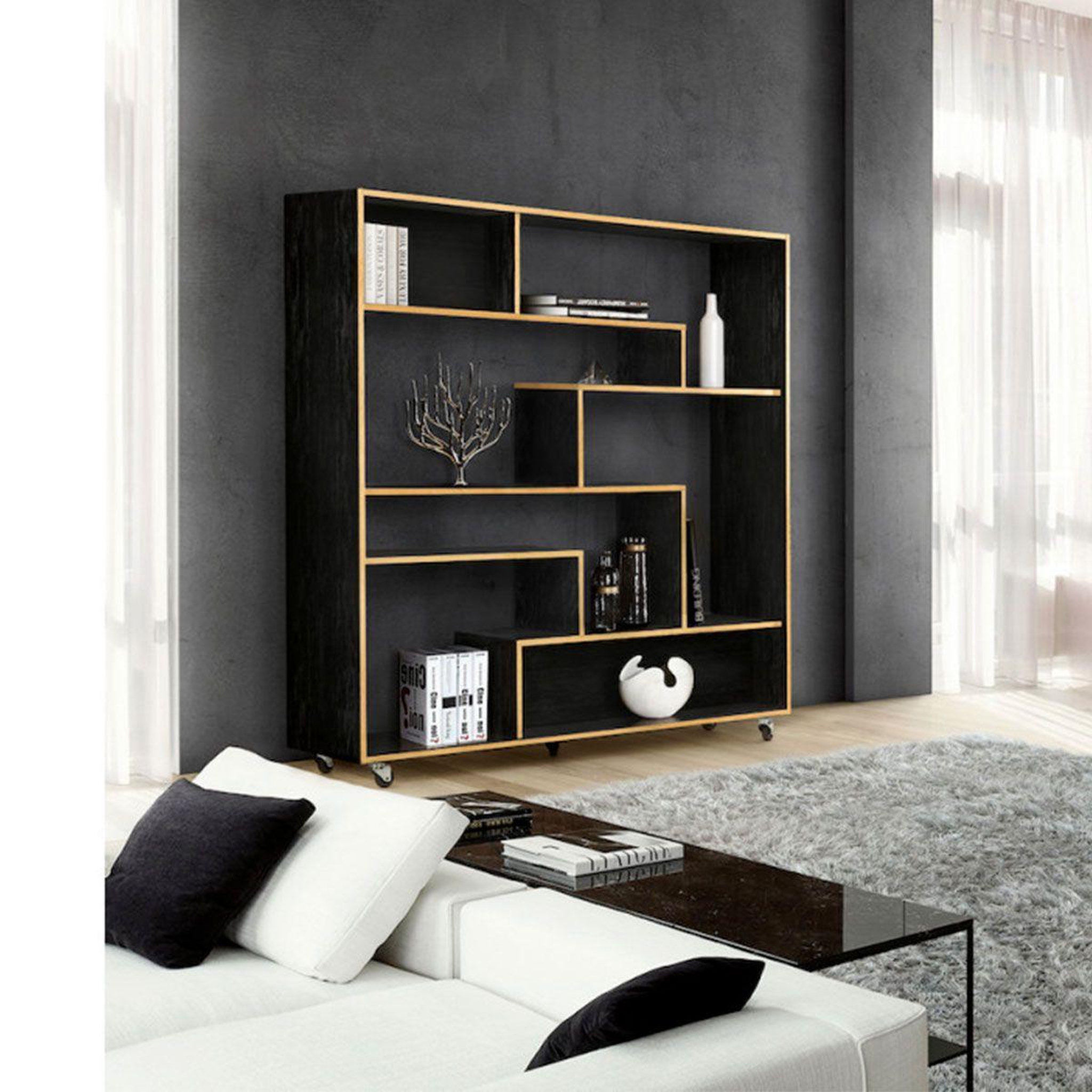Voir la diapositive 4 : Paris Prix Étagère bibliothèque design  southbury  143cm chêne & noir