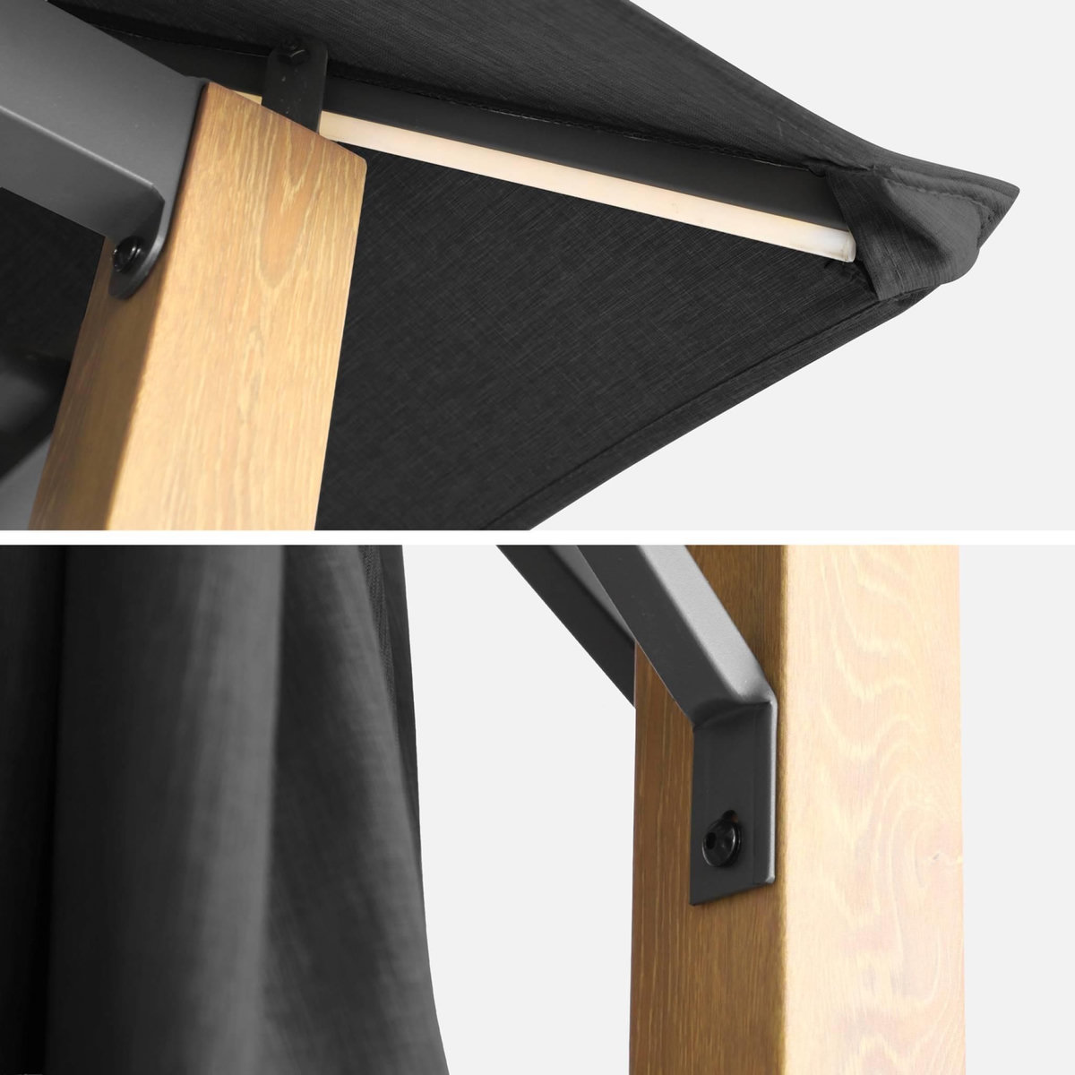 SWEEEK Tonnelle 3x3m aluminium effet bois avec rideaux et led - Veluna