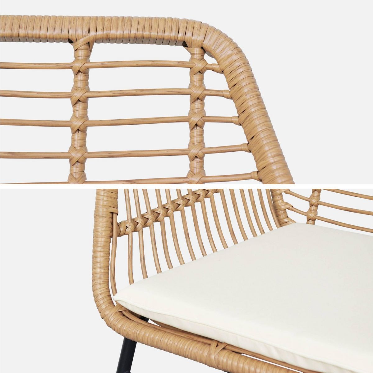 SWEEEK Salon de jardin 4 personnes – résine effet rotin et structure en métal noir – NATUNA - style colonial. bi-matière