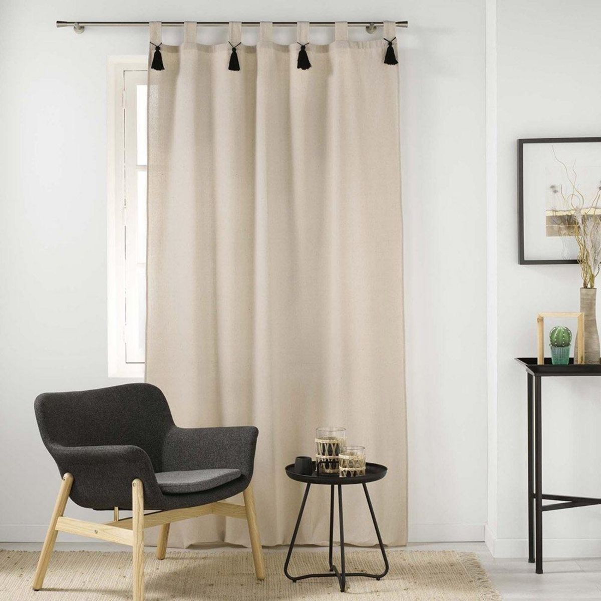 Douceur d'Intérieur Rideau à passants 140x240 pompons uni Cyrine polycoton