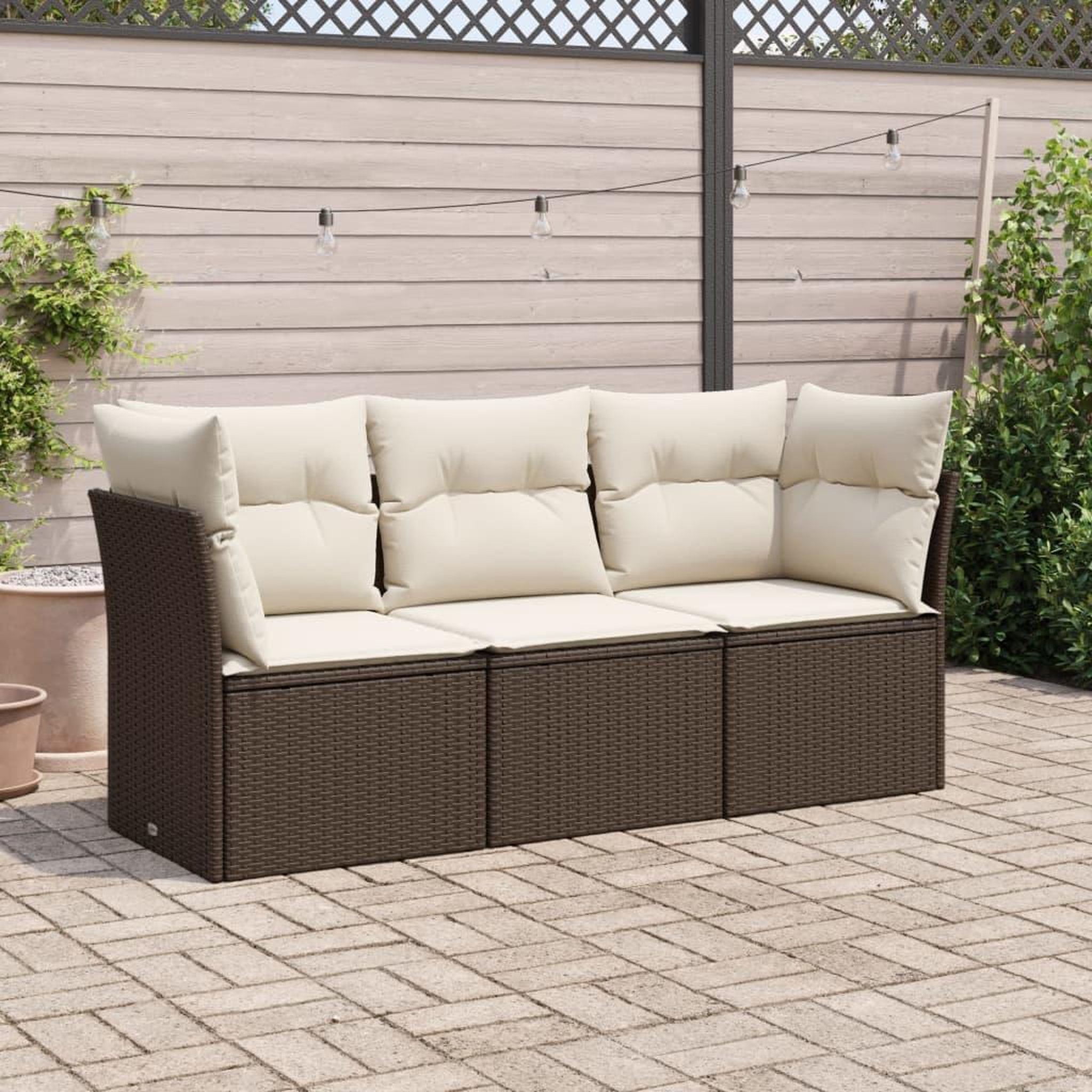 VIDAXL Salon de jardin avec coussins 3 pcs marron resine tressee