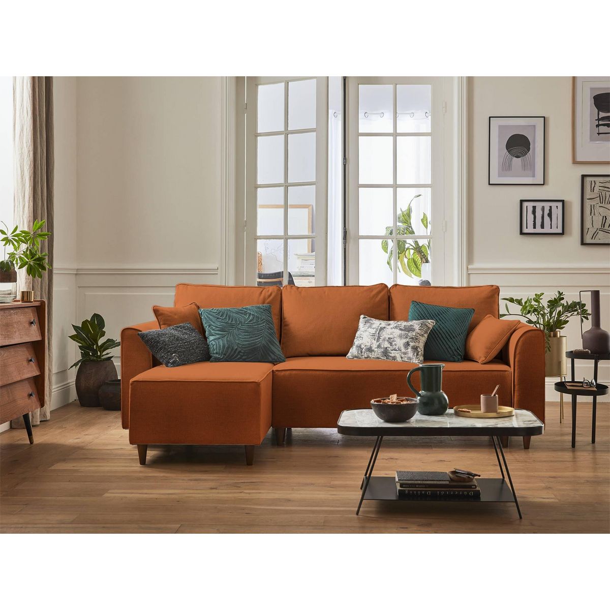 BEST MOBILIER Saphir - canapé d'angle réversible 4 places - convertible - avec coffre - en tissu