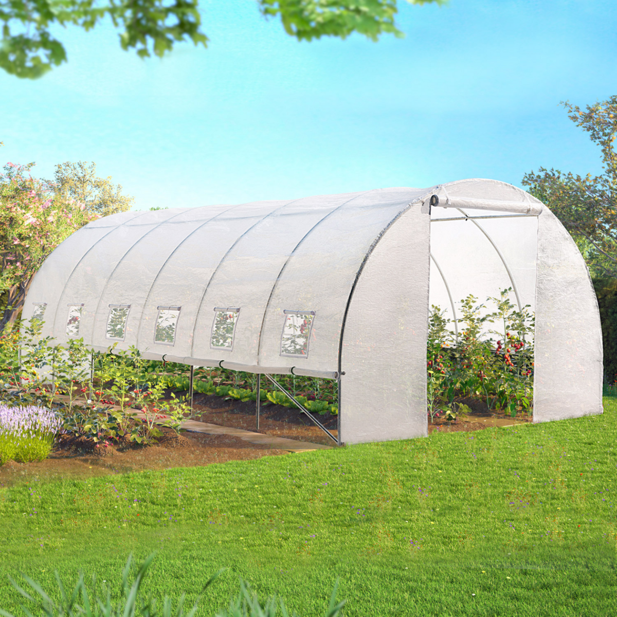 ID MARKET Serre tunnel de jardin 4 saisons 18M² blanche gamme maraîchère CRIMÉE 6x3M