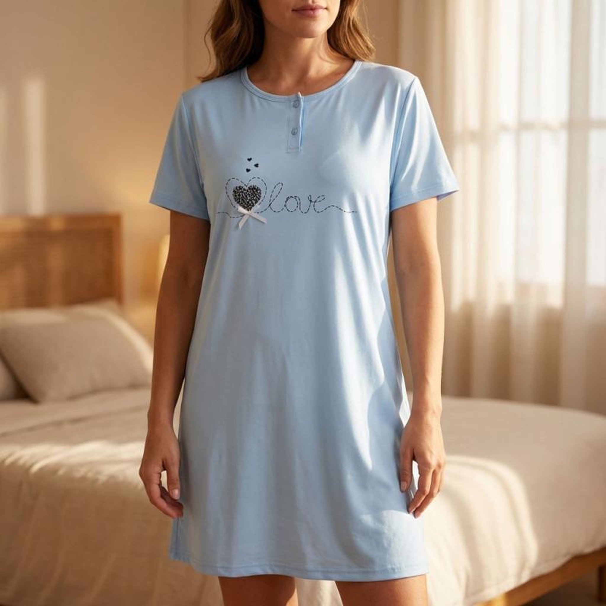 Voir la diapositive 2 : OZABI OZABI Chemise de Nuit Femme Microfibre LOVE Manches Courtes