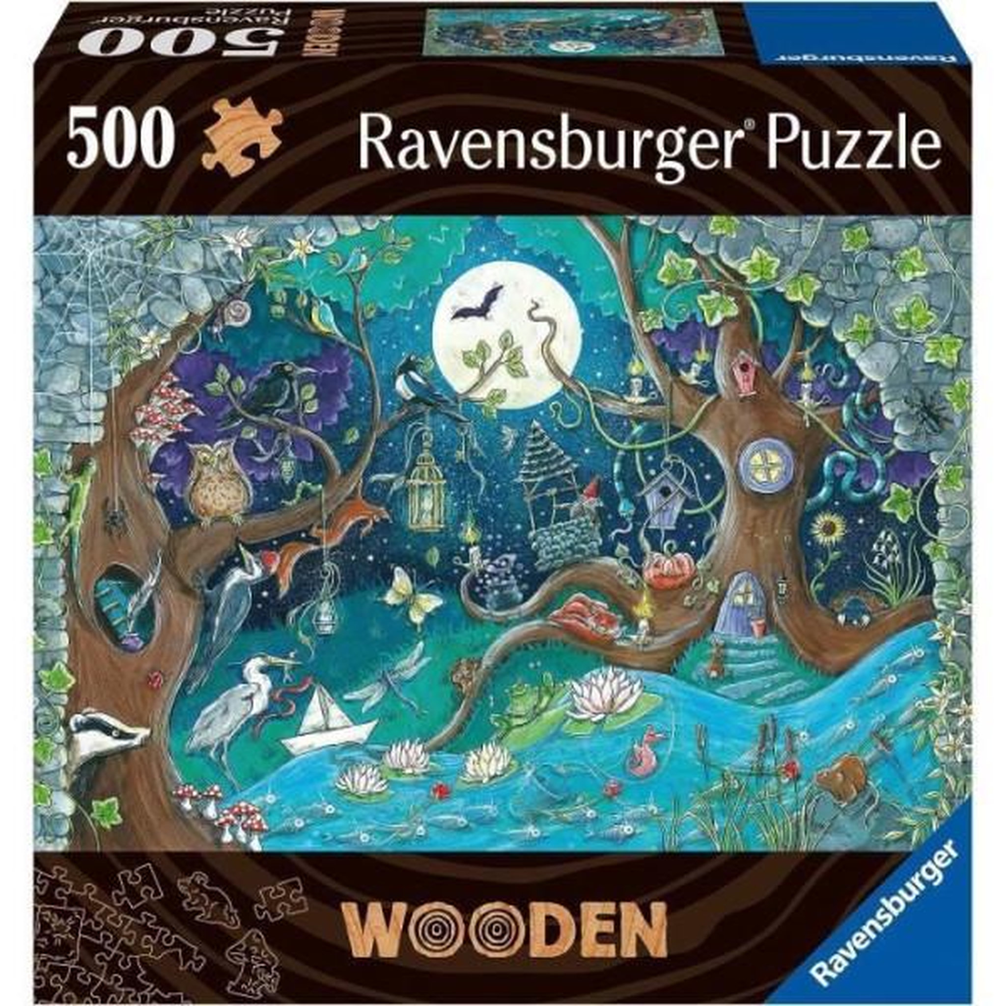 RAVENSBURGER Puzzle en bois foret fantastique 500 pieces robustes et naturelles dont 40 figurines en bois (whimsies), qualité premium - pour