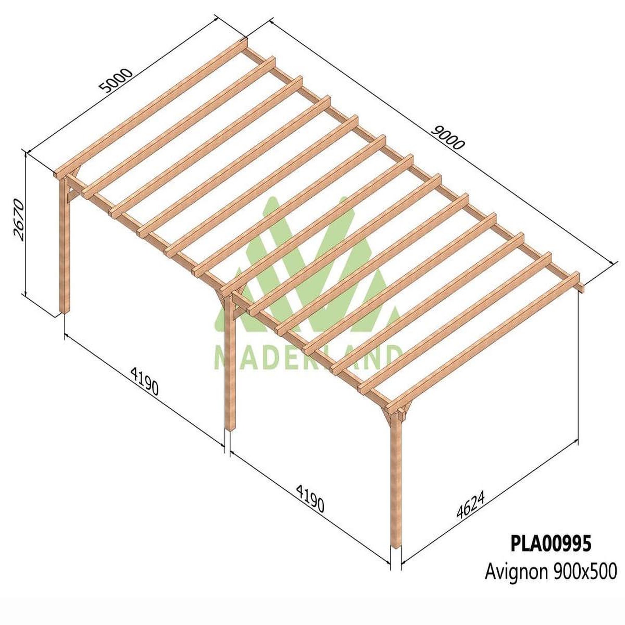 Voir la diapositive 2 : JARDIDECO Pergola adossée en lamellé-collée avignon 900 x 500 cm - mardeland