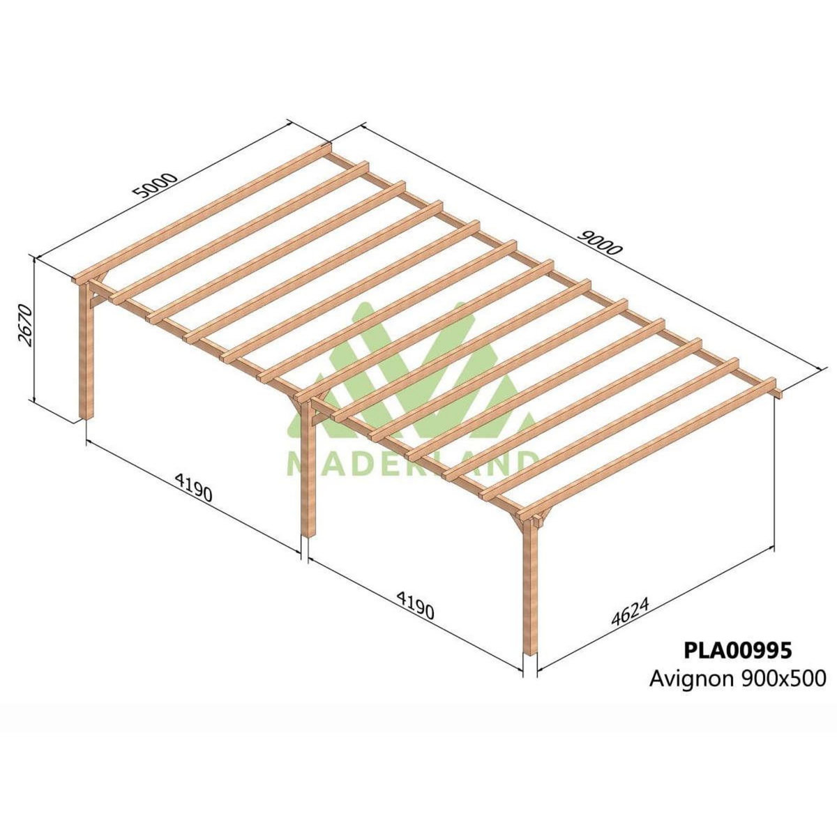 JARDIDECO Pergola adossée en lamellé-collée Avignon 900 x 500 cm - Mardeland