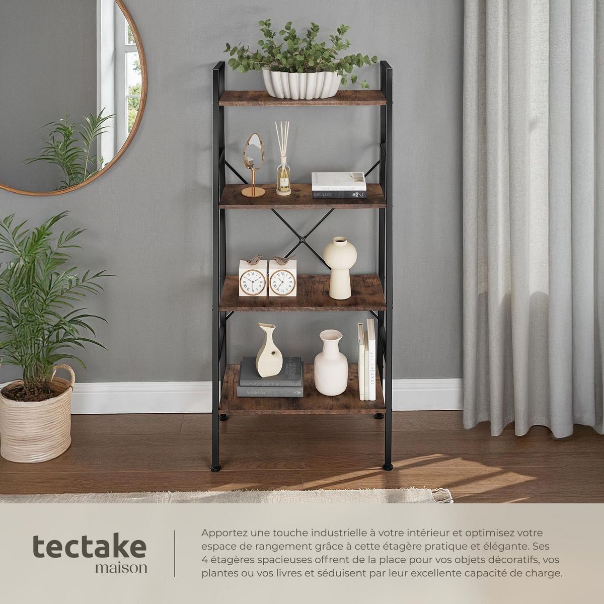 tectake Étagère style industriel Bois foncé industriel, rustique