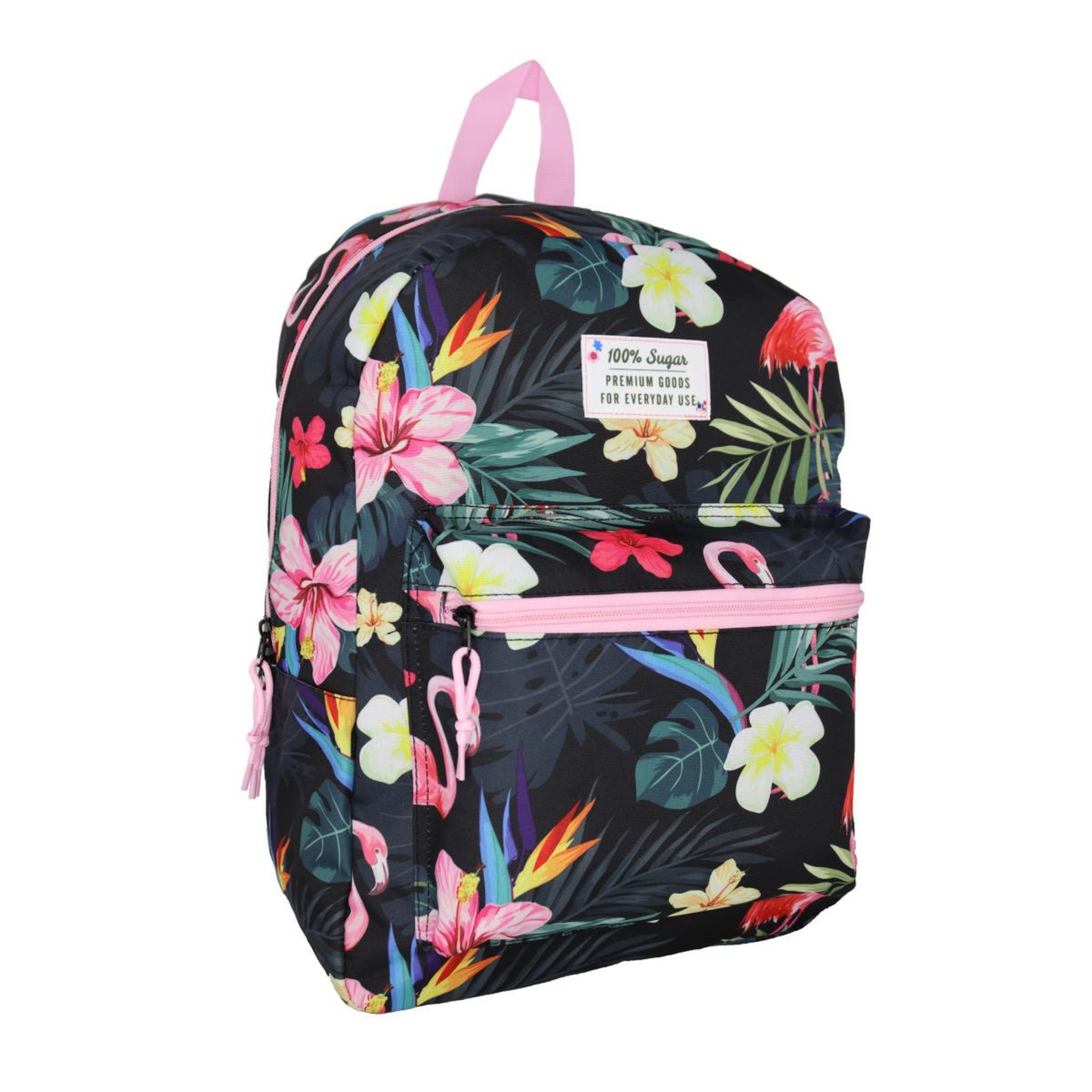 Sac à dos 1 compartiment noir à fleurs