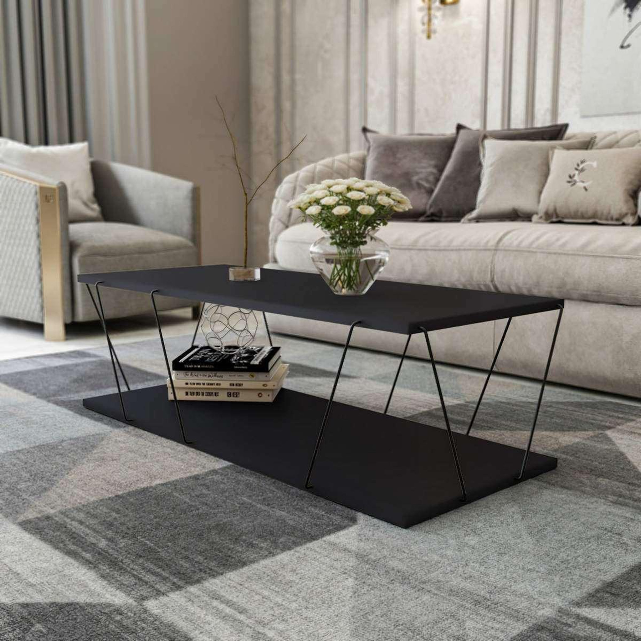 Voir la diapositive 2 : Habitat et Jardin Table basse en bois  zisino  - 120 x 50 x 30 cm - gris anthracite