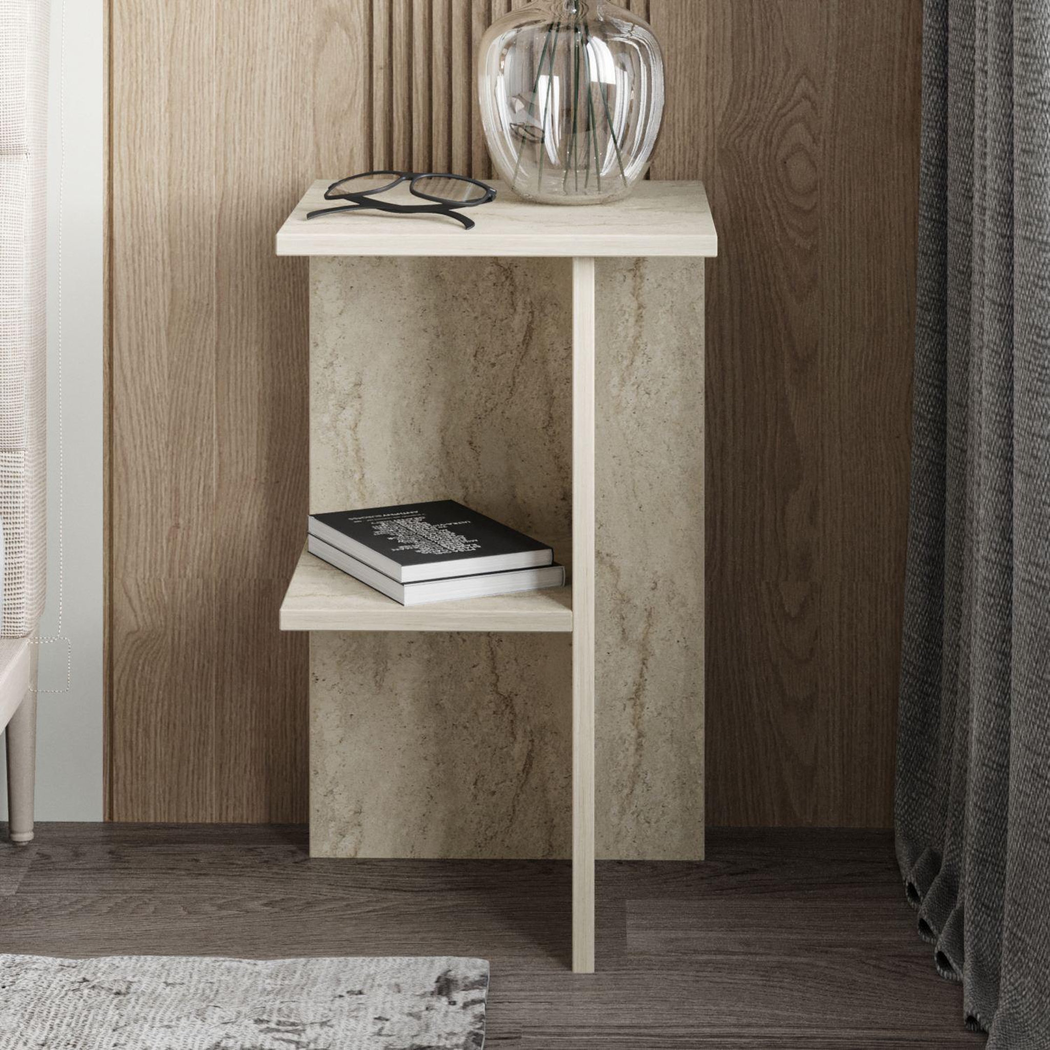 Voir la diapositive 3 : Habitat et Jardin Table de chevet en bois  leray  - 36 x 36 x 60 cm - travertin